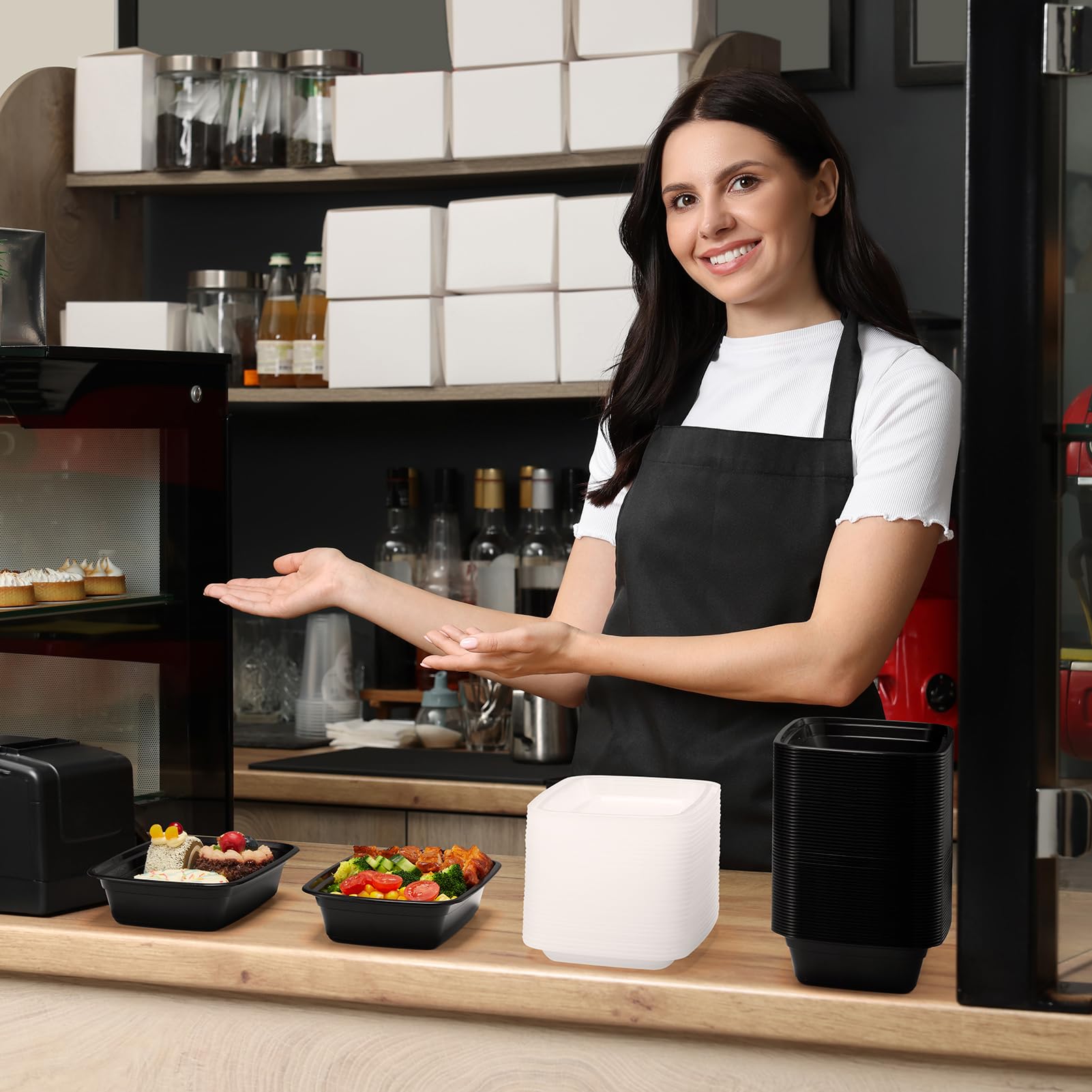 Glotoch 50 Pack (100-Piece) 34oz Meal Prep Containers Reusable with Lids 3-Compartment Containers Microwave, Freezer, Dishwasher Safe - Leakproof Durable To Go Take Out Plastic Food Storage