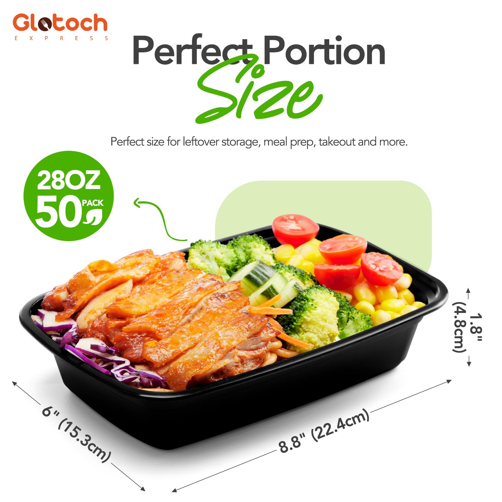 Glotoch 50 Pack (100-Piece) 34oz Meal Prep Containers Reusable with Lids 3-Compartment Containers Microwave, Freezer, Dishwasher Safe - Leakproof Durable To Go Take Out Plastic Food Storage