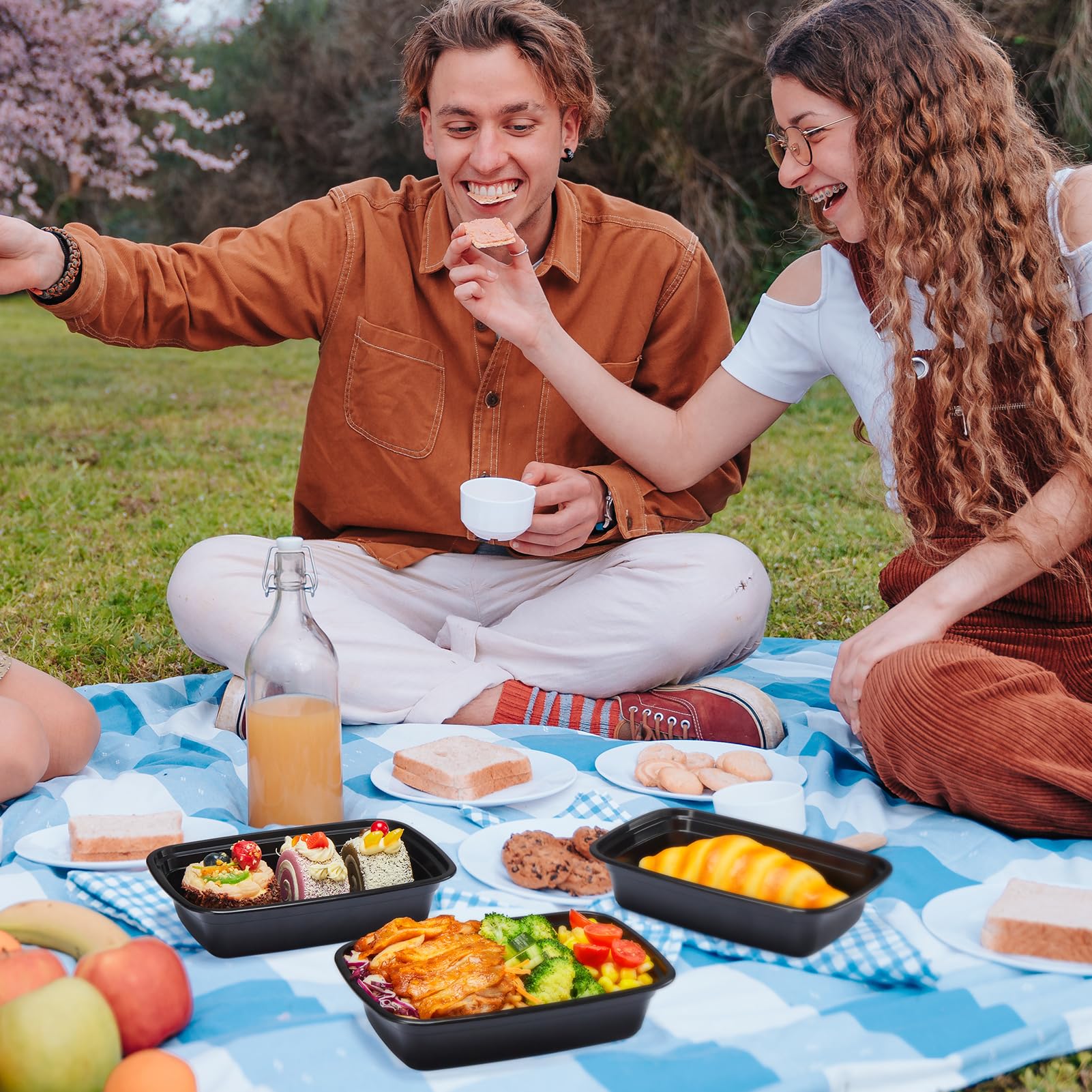 Glotoch 50 Pack (100-Piece) 34oz Meal Prep Containers Reusable with Lids 3-Compartment Containers Microwave, Freezer, Dishwasher Safe - Leakproof Durable To Go Take Out Plastic Food Storage