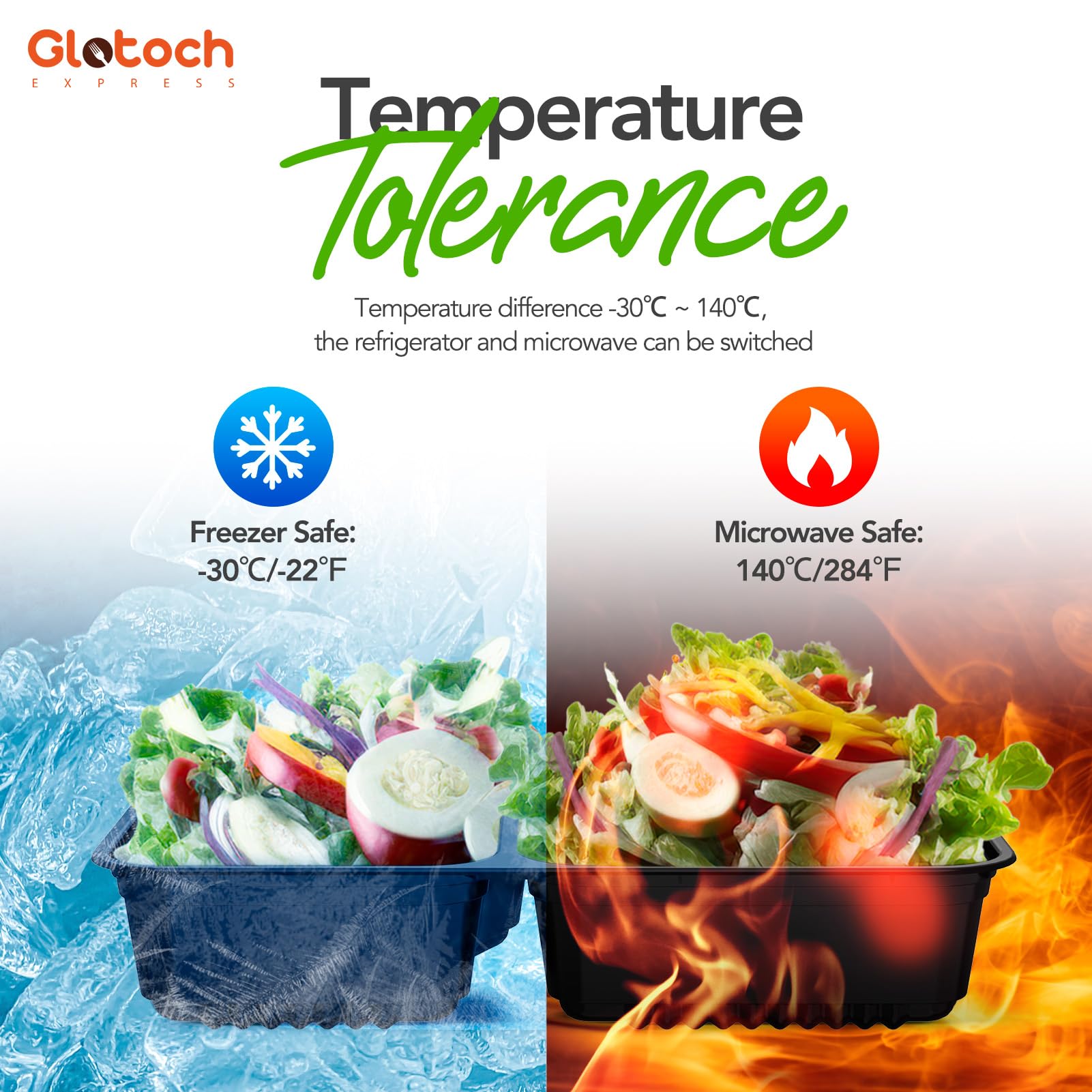 Glotoch 50 Pack (100-Piece) 34oz Meal Prep Containers Reusable with Lids 3-Compartment Containers Microwave, Freezer, Dishwasher Safe - Leakproof Durable To Go Take Out Plastic Food Storage