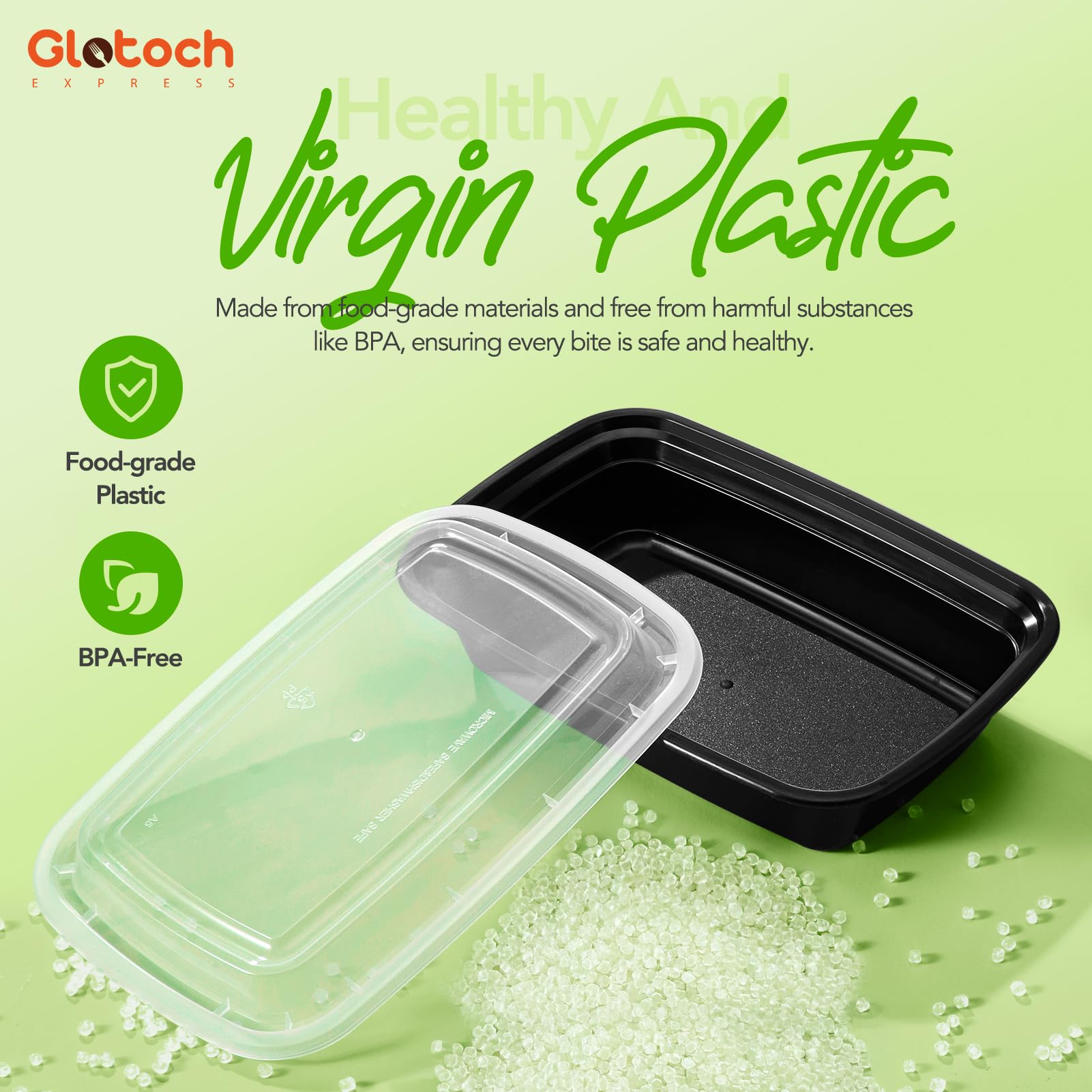 Glotoch 50 Pack (100-Piece) 34oz Meal Prep Containers Reusable with Lids 3-Compartment Containers Microwave, Freezer, Dishwasher Safe - Leakproof Durable To Go Take Out Plastic Food Storage