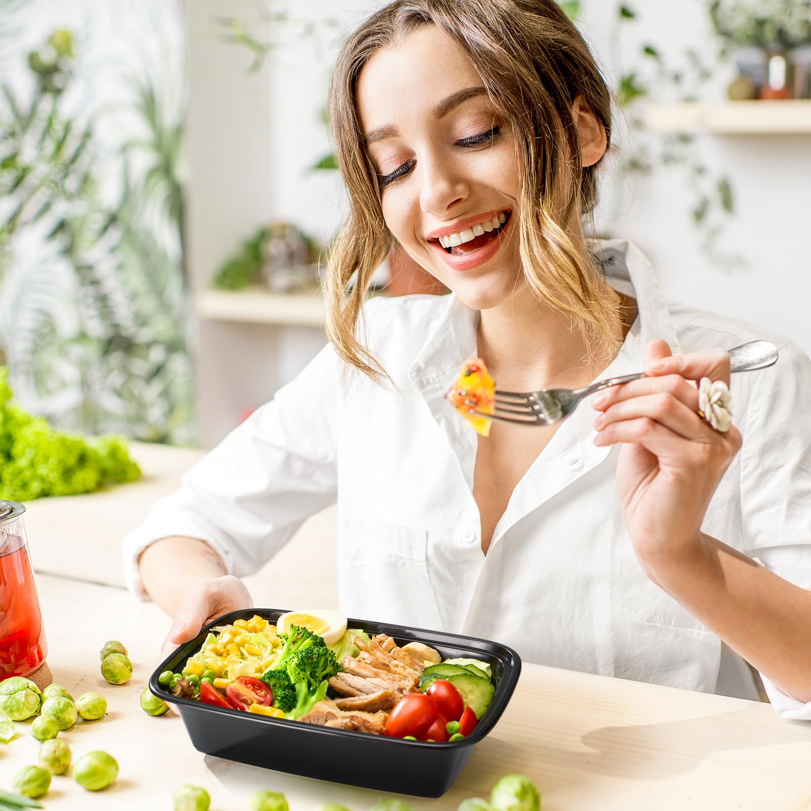 Glotoch 50 Pack (100-Piece) 34oz Meal Prep Containers Reusable with Lids 3-Compartment Containers Microwave, Freezer, Dishwasher Safe - Leakproof Durable To Go Take Out Plastic Food Storage