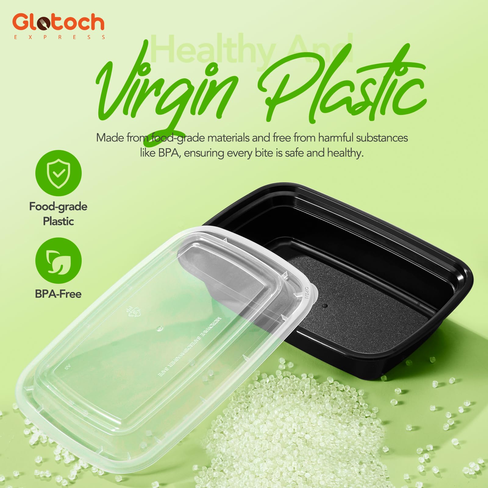 Glotoch 50 Pack (100-Piece) 34oz Meal Prep Containers Reusable with Lids 3-Compartment Containers Microwave, Freezer, Dishwasher Safe - Leakproof Durable To Go Take Out Plastic Food Storage