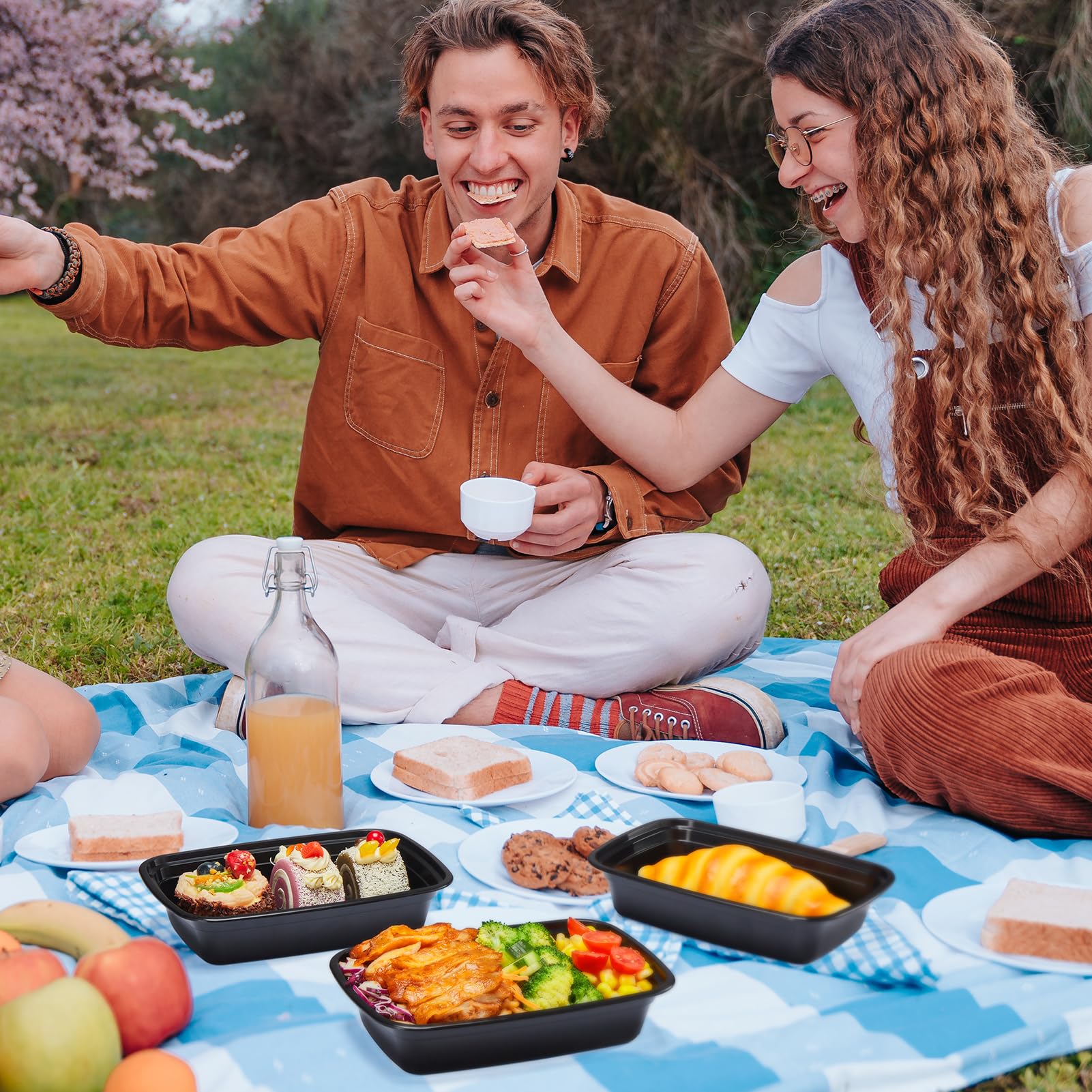 Glotoch 50 Pack (100-Piece) 34oz Meal Prep Containers Reusable with Lids 3-Compartment Containers Microwave, Freezer, Dishwasher Safe - Leakproof Durable To Go Take Out Plastic Food Storage