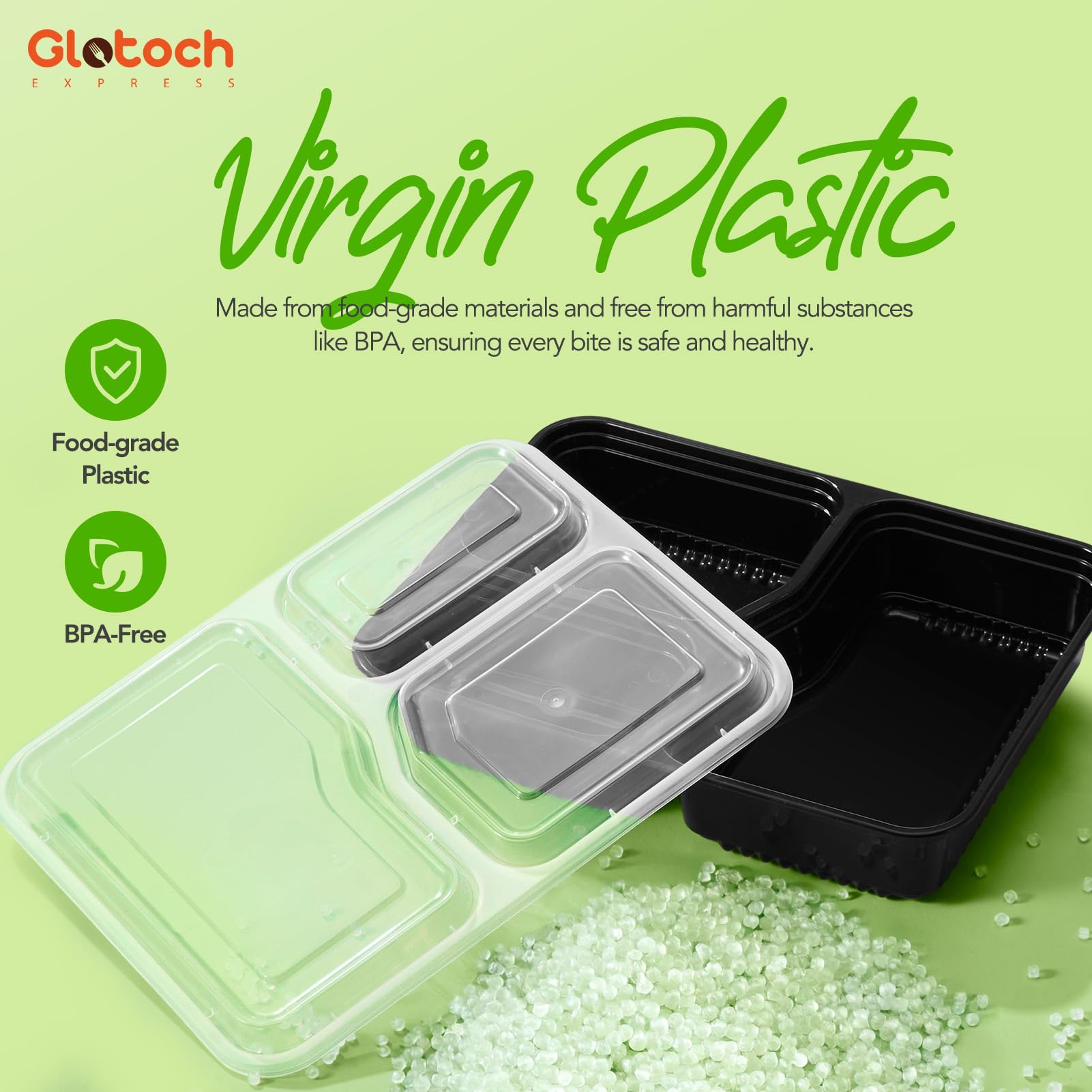 Glotoch 50 Pack (100-Piece) 34oz Meal Prep Containers Reusable with Lids 3-Compartment Containers Microwave, Freezer, Dishwasher Safe - Leakproof Durable To Go Take Out Plastic Food Storage