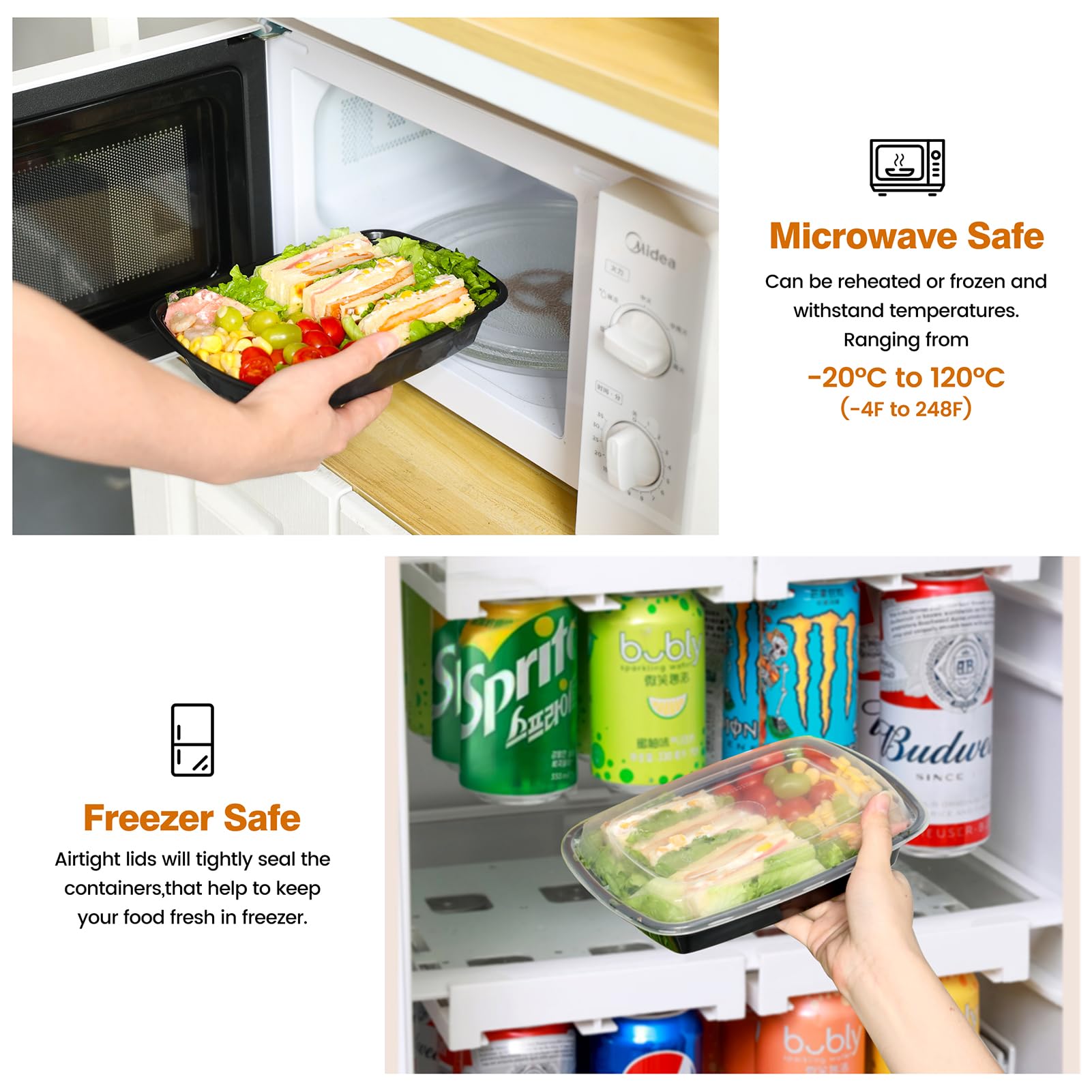 Glotoch 50 Pack 32 oz Meal Prep Containers Reusable, 2 Compartment Food Containers with Lids To Go Containers, Lunch-Microwave,Freezer,Dishwasher Safe