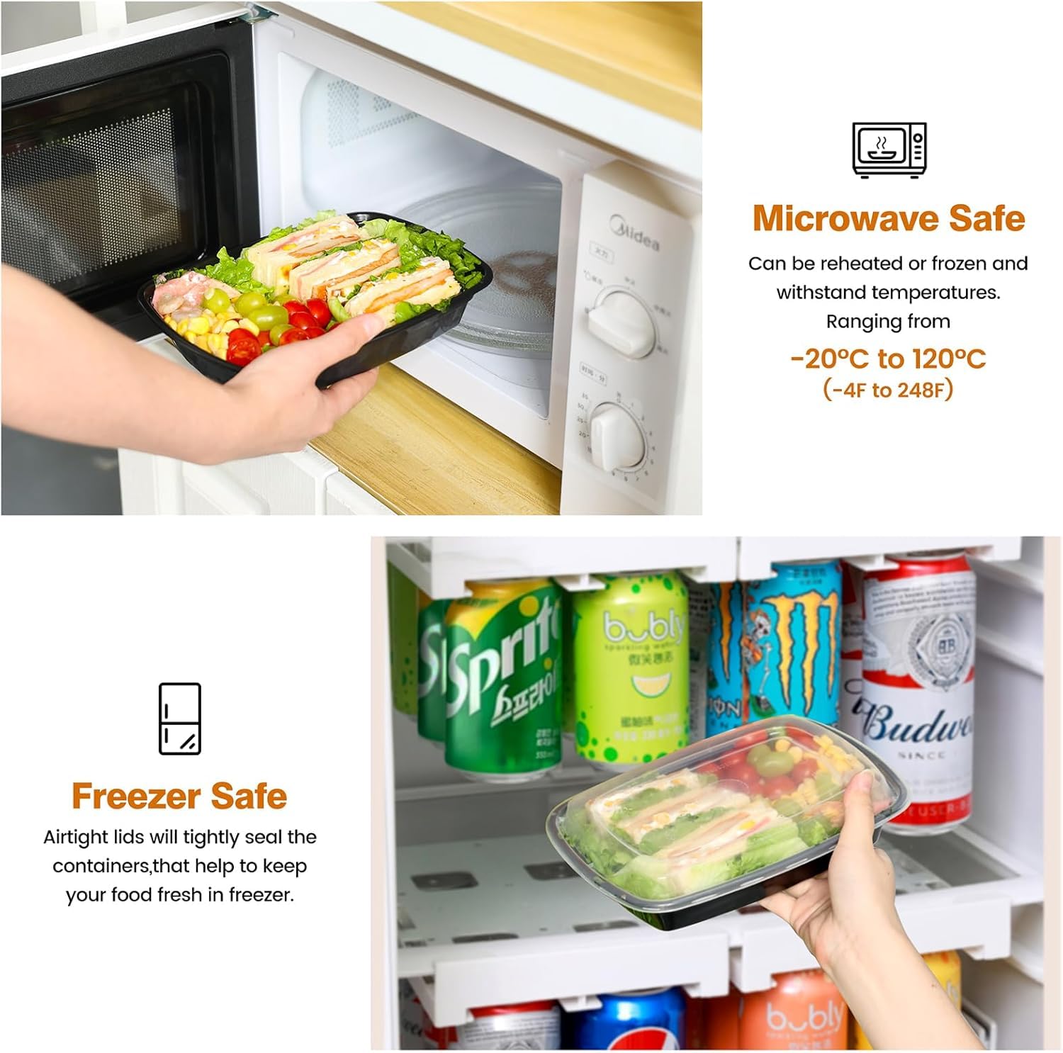 Glotoch 50 Pack 32 oz Meal Prep Containers Reusable, 2 Compartment Food Containers with Lids To Go Containers, Lunch-Microwave,Freezer,Dishwasher Safe