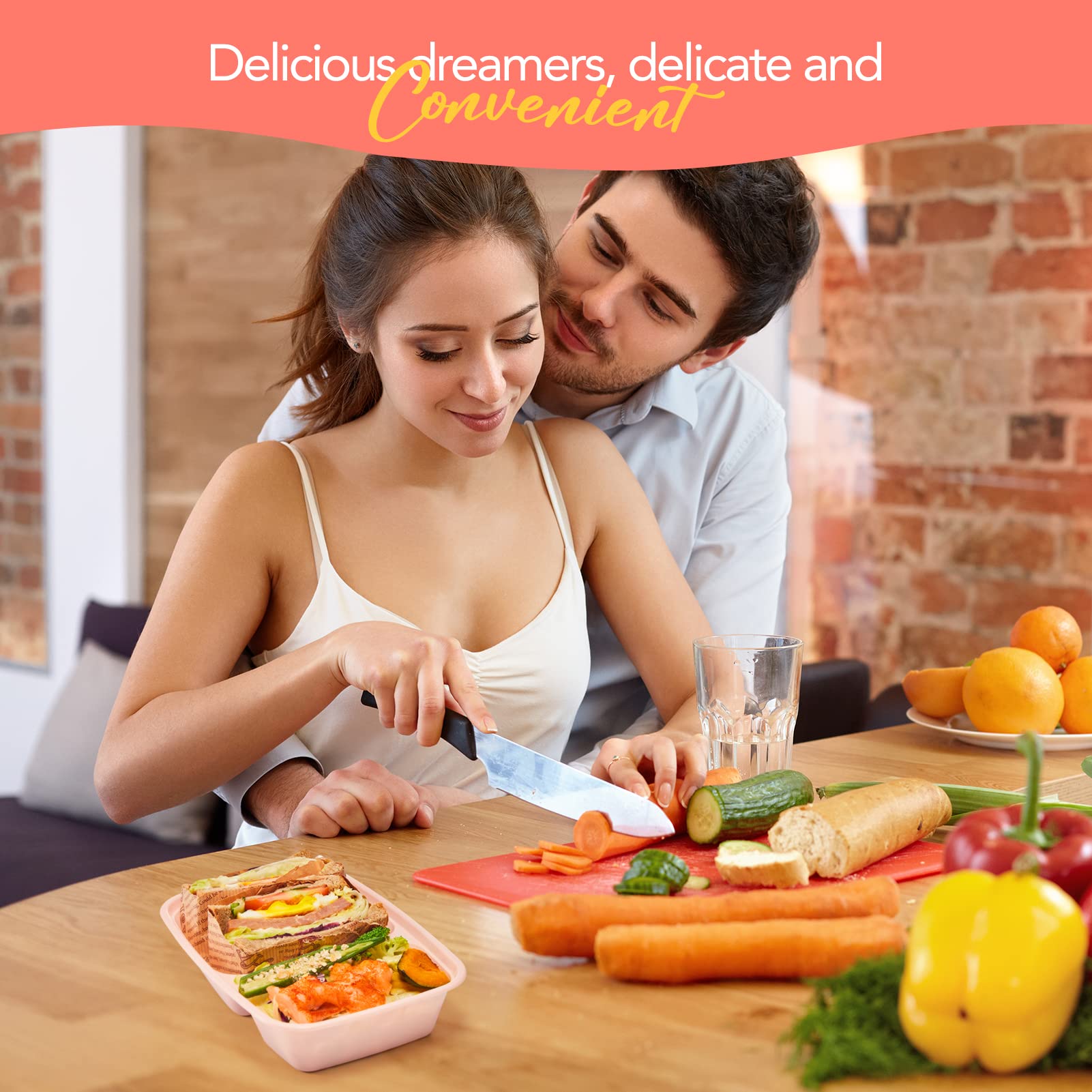 Glotoch 50 Pack 32 oz Meal Prep Containers Reusable, 2 Compartment Food Containers with Lids To Go Containers, Lunch-Microwave,Freezer,Dishwasher Safe