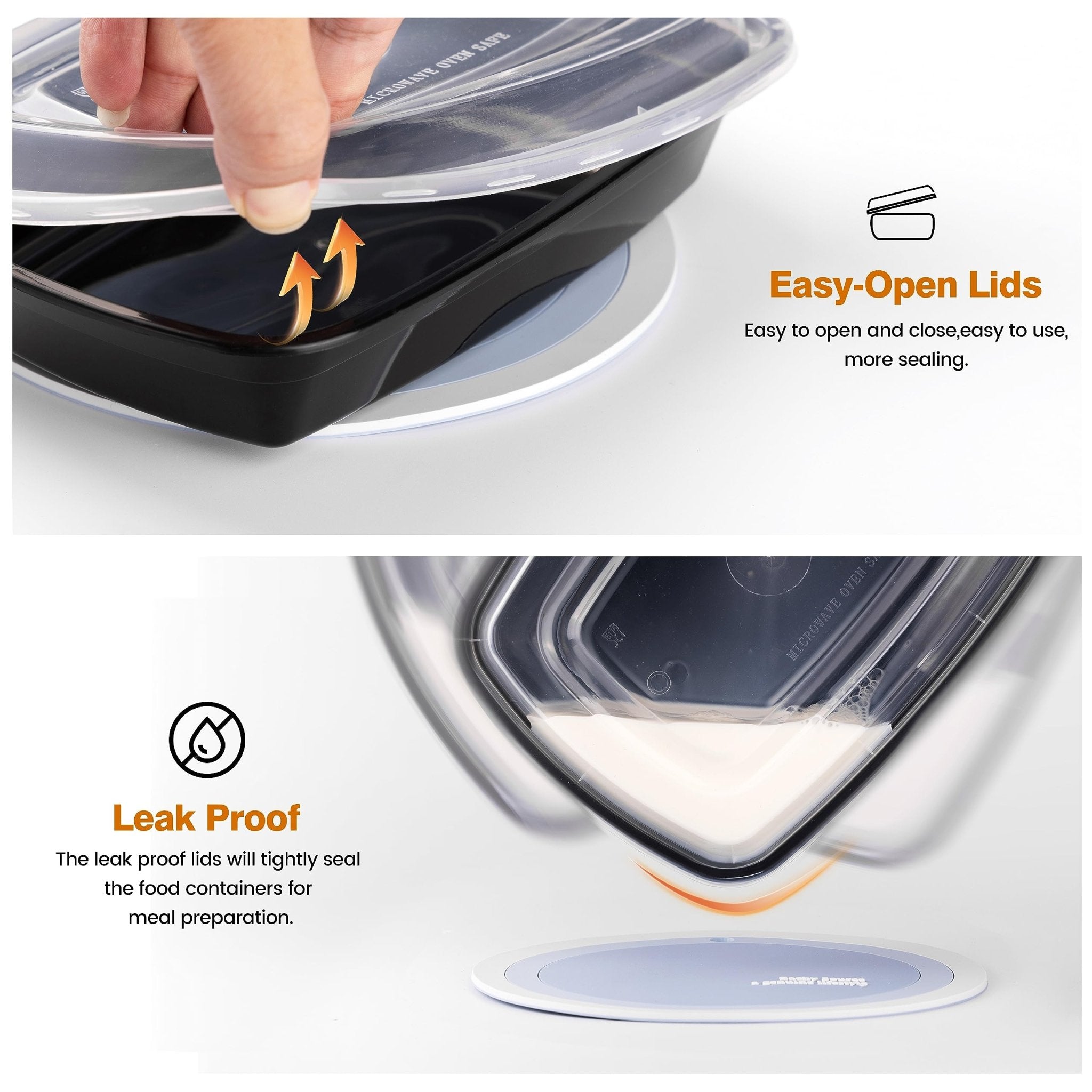 Glotoch 50 Pack 32 oz Meal Prep Containers Reusable, 2 Compartment Food Containers with Lids To Go Containers, Lunch-Microwave,Freezer,Dishwasher Safe