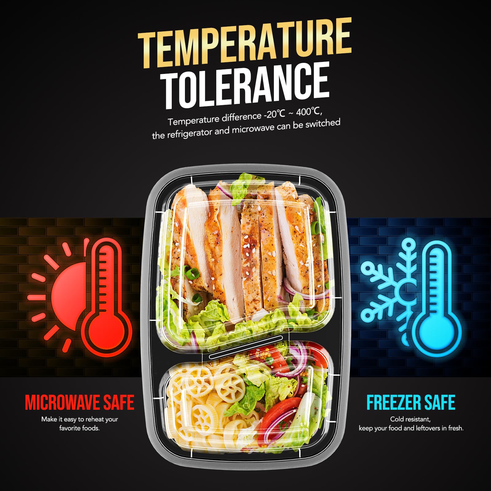 Glotoch 50 Pack 32 oz Meal Prep Containers Reusable, 2 Compartment Food Containers with Lids To Go Containers, Lunch-Microwave,Freezer,Dishwasher Safe