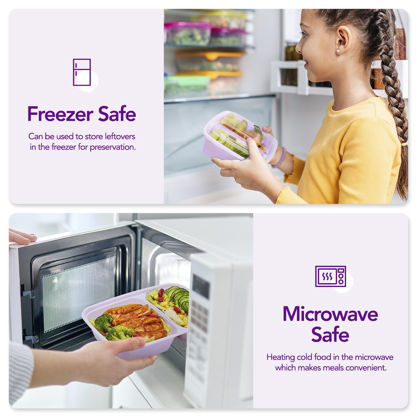 Glotoch 50 Pack 32 oz Meal Prep Containers Reusable, 2 Compartment Food Containers with Lids To Go Containers, Lunch-Microwave,Freezer,Dishwasher Safe