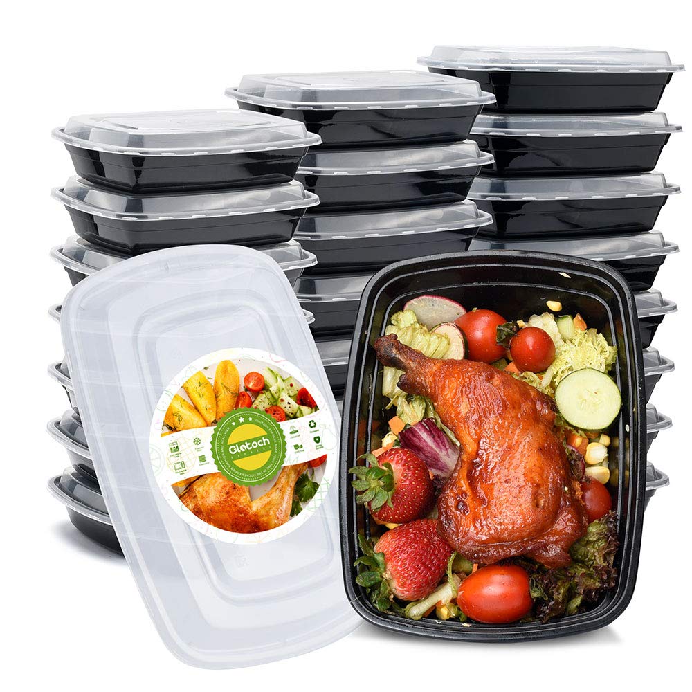 Glotoch 50 Pack 32 oz Meal Prep Containers Reusable, 2 Compartment Food Containers with Lids To Go Containers, Lunch-Microwave,Freezer,Dishwasher Safe