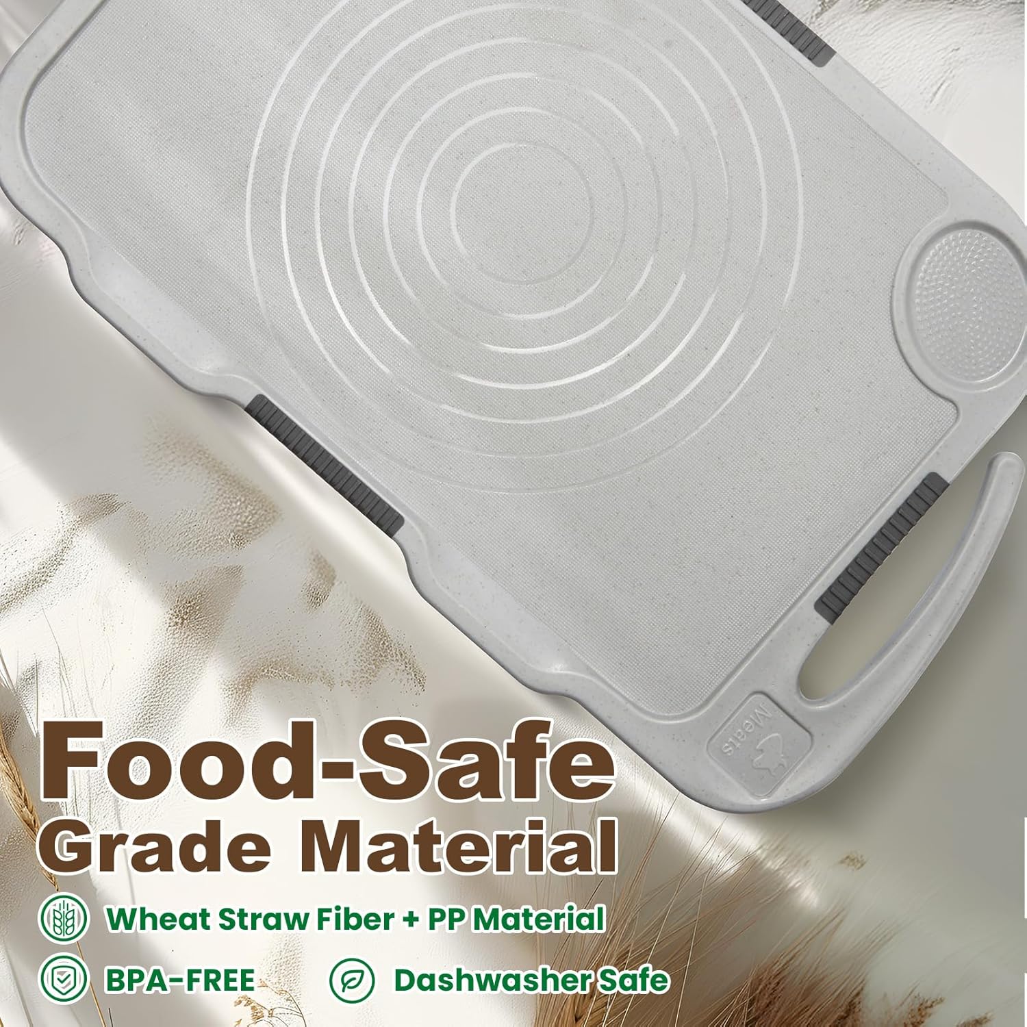 Glotoch Cutting Boards for Kitchen Set of 3, Wheat Straw Chopping Board Dishwasher Safe, BPA Free, Non Slip, 16"X10" Colored Reversible Cutting Board with Stand, Food Icons, Grinder Plate