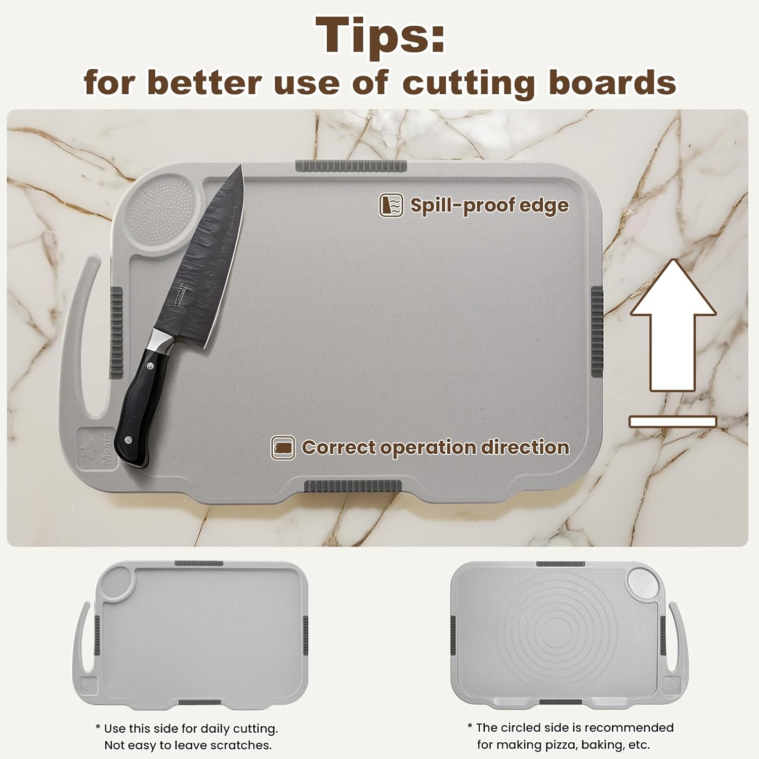 Glotoch Cutting Boards for Kitchen Set of 3, Wheat Straw Chopping Board Dishwasher Safe, BPA Free, Non Slip, 16"X10" Colored Reversible Cutting Board with Stand, Food Icons, Grinder Plate