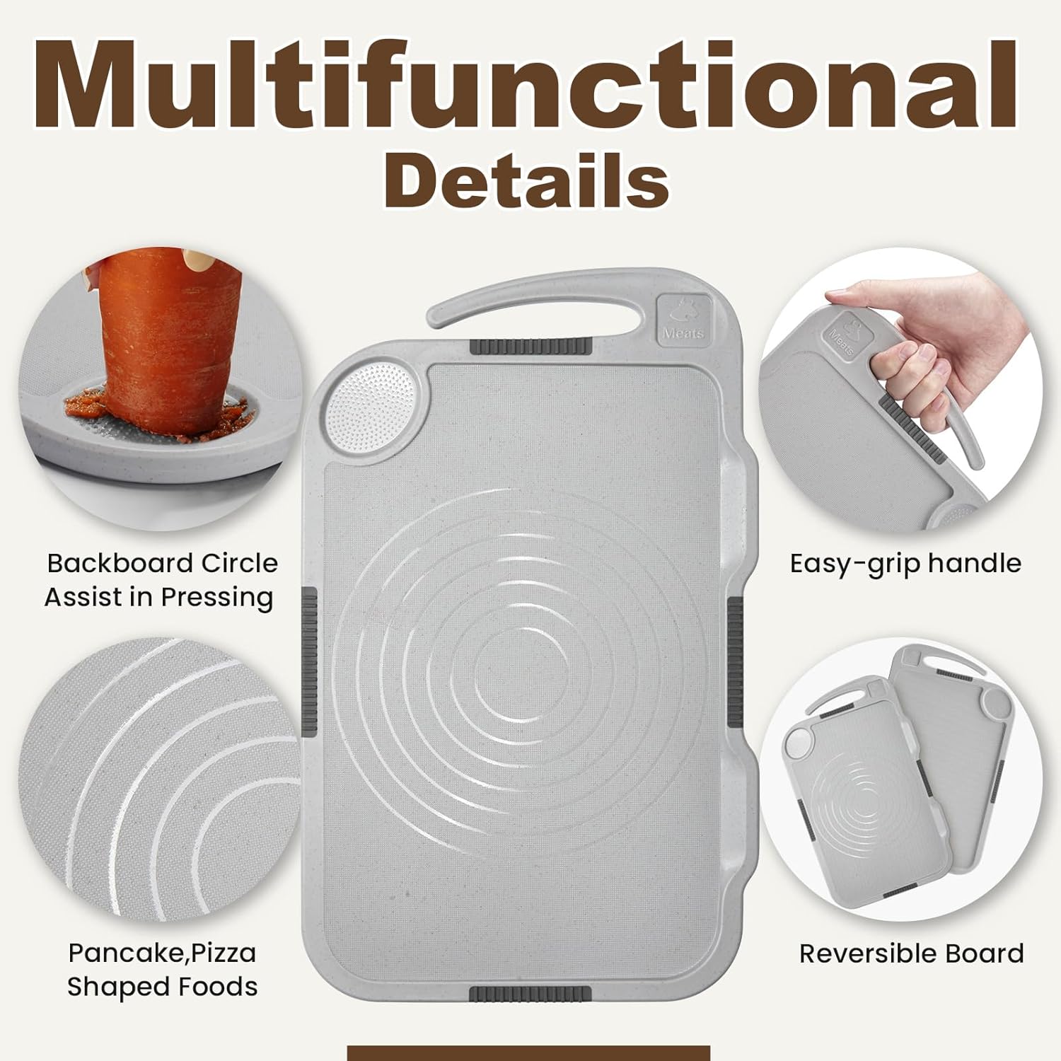 Glotoch Cutting Boards for Kitchen Set of 3, Wheat Straw Chopping Board Dishwasher Safe, BPA Free, Non Slip, 16"X10" Colored Reversible Cutting Board with Stand, Food Icons, Grinder Plate