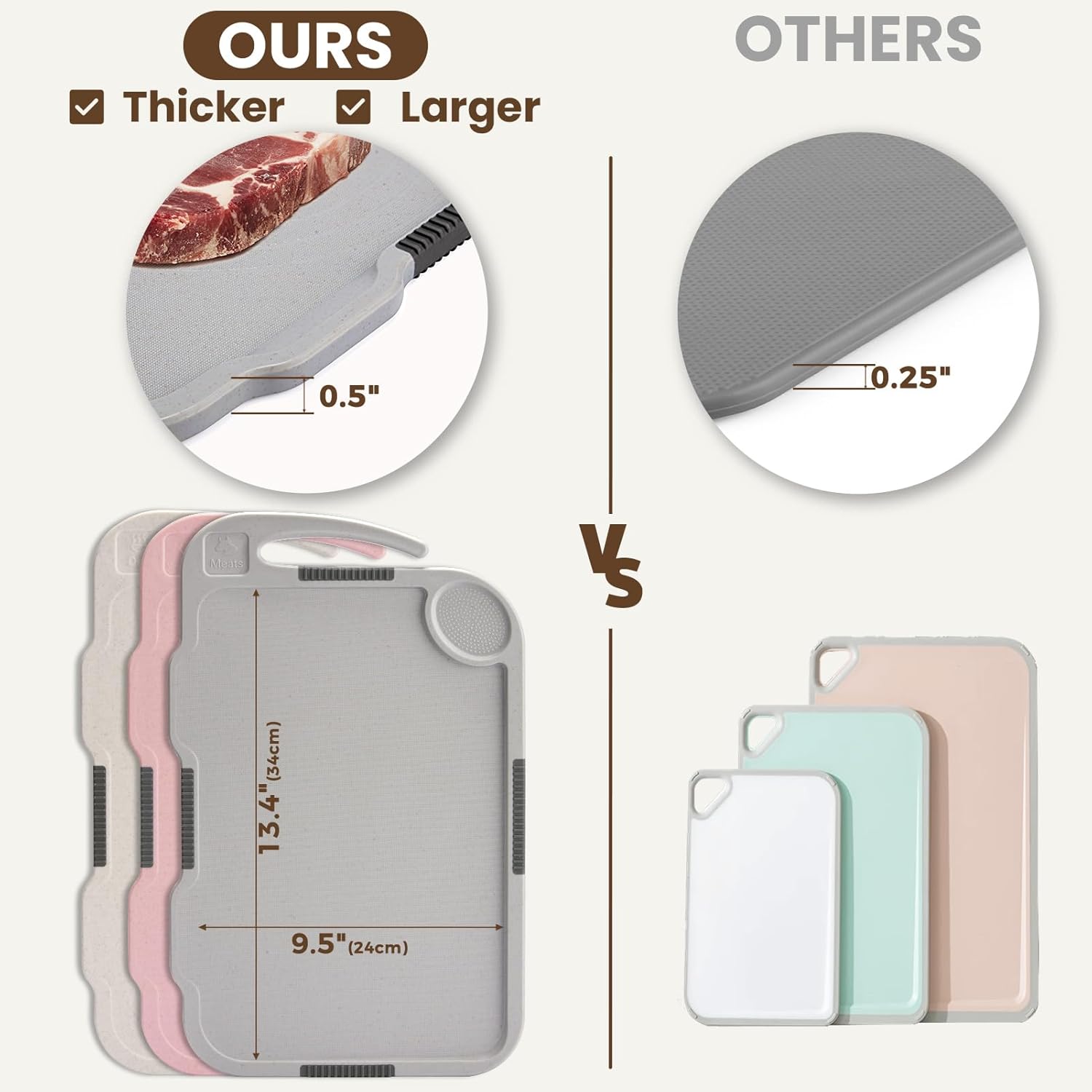Glotoch Cutting Boards for Kitchen Set of 3, Wheat Straw Chopping Board Dishwasher Safe, BPA Free, Non Slip, 16"X10" Colored Reversible Cutting Board with Stand, Food Icons, Grinder Plate