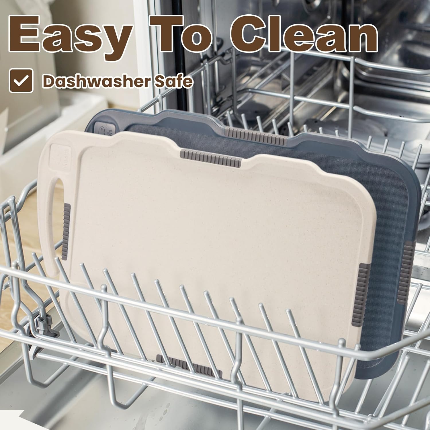 Glotoch Cutting Boards for Kitchen Set of 4, Wheat Straw Chopping Board Dishwasher Safe, BPA Free, Non Slip, 16"X10" Colored Reversible Cutting Board with Stand, Food Icons, Grinder Plate