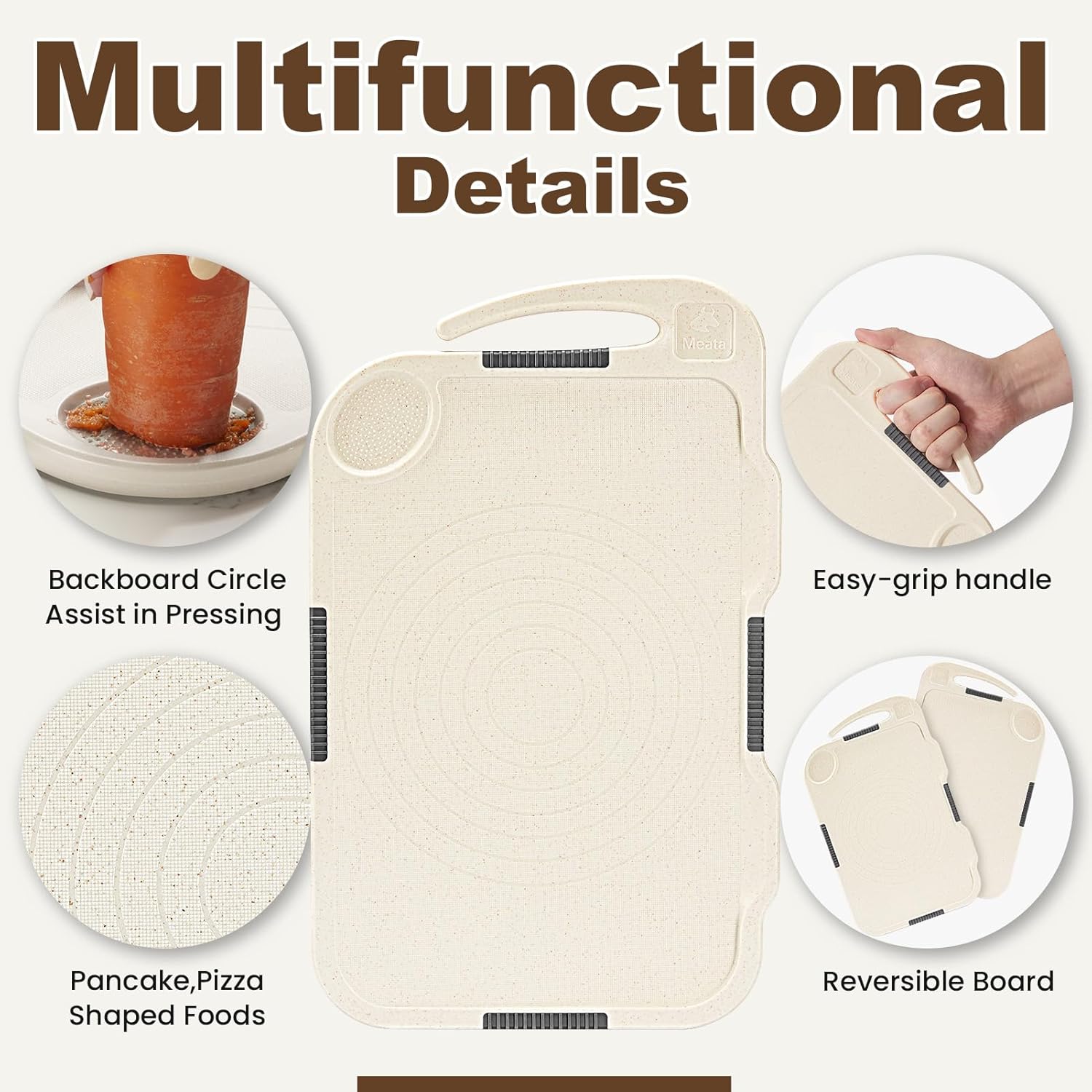 Glotoch Cutting Boards for Kitchen Set of 4, Wheat Straw Chopping Board Dishwasher Safe, BPA Free, Non Slip, 16"X10" Colored Reversible Cutting Board with Stand, Food Icons, Grinder Plate