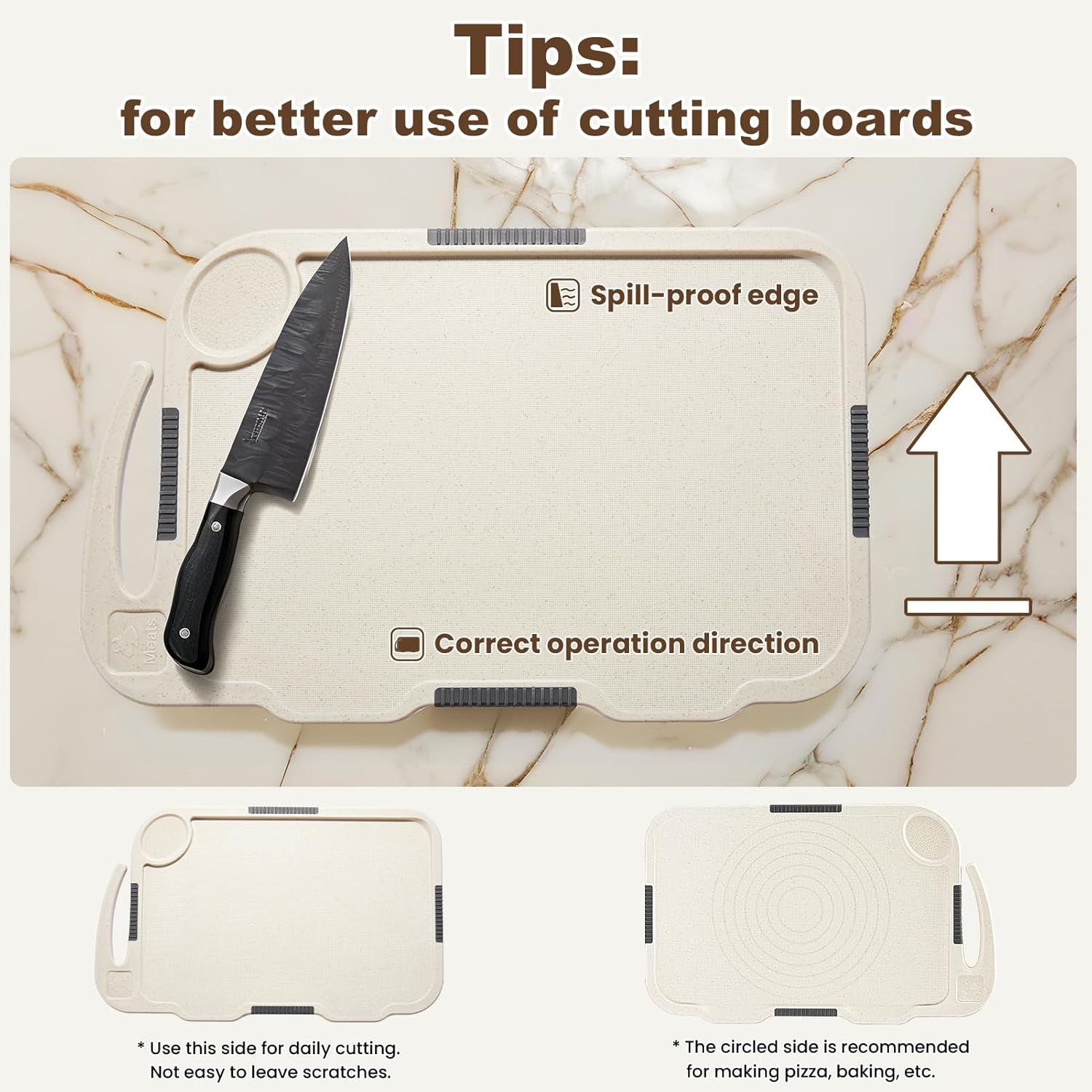 Glotoch Cutting Boards for Kitchen Set of 4, Wheat Straw Chopping Board Dishwasher Safe, BPA Free, Non Slip, 16"X10" Colored Reversible Cutting Board with Stand, Food Icons, Grinder Plate