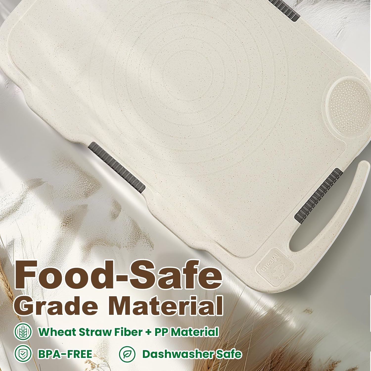 Glotoch Cutting Boards for Kitchen Set of 4, Wheat Straw Chopping Board Dishwasher Safe, BPA Free, Non Slip, 16"X10" Colored Reversible Cutting Board with Stand, Food Icons, Grinder Plate