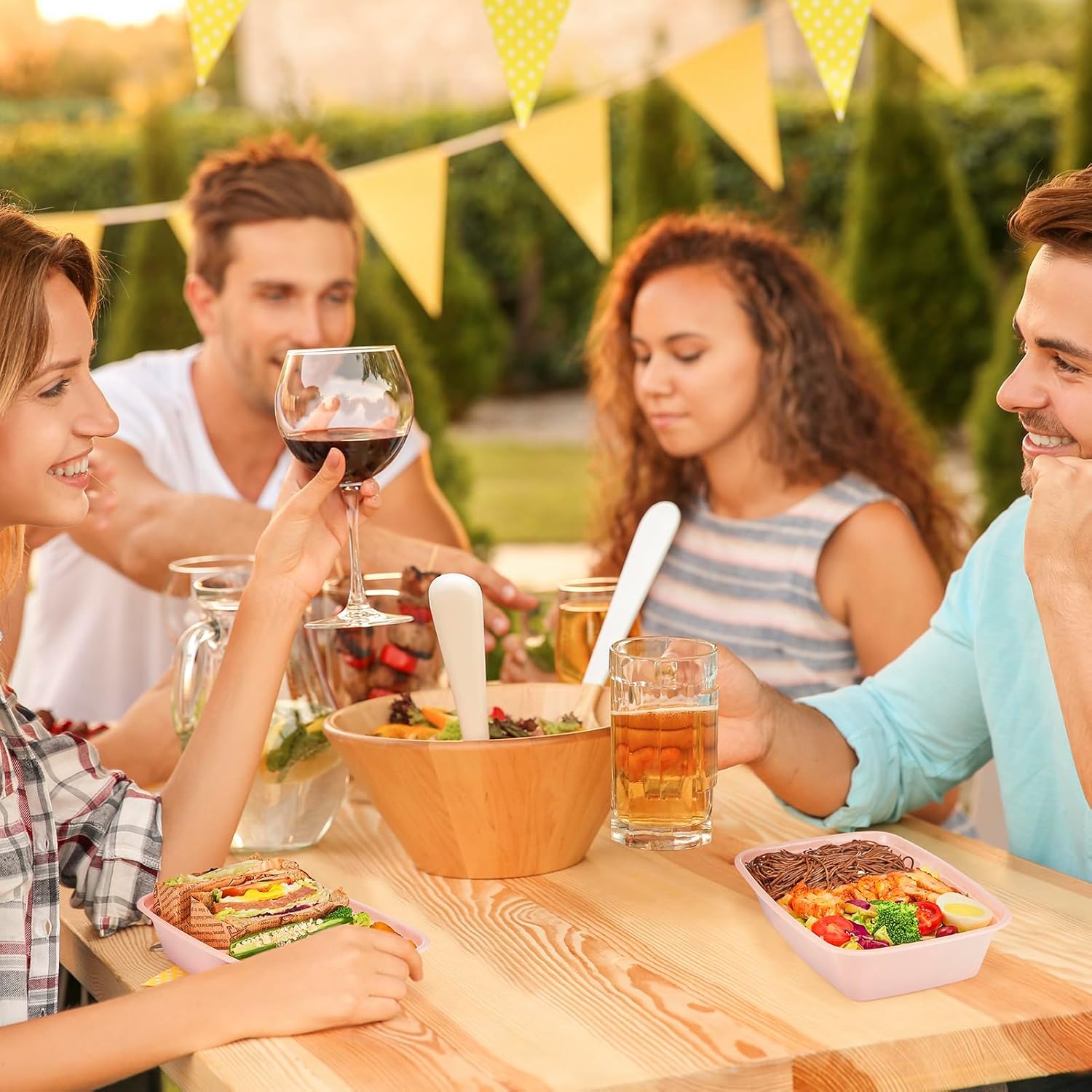 Glotoch Express 50 Pack Pink Meal Prep Containers, 32oz to Go Containers for Food, Disposable Plastic Food Containers with Lids for Microwave Dishwasher Freezer Safe, Pink