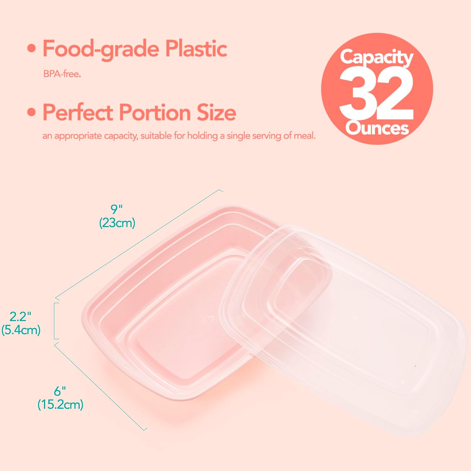 Glotoch Express 50 Pack Pink Meal Prep Containers, 32oz to Go Containers for Food, Disposable Plastic Food Containers with Lids for Microwave Dishwasher Freezer Safe, Pink