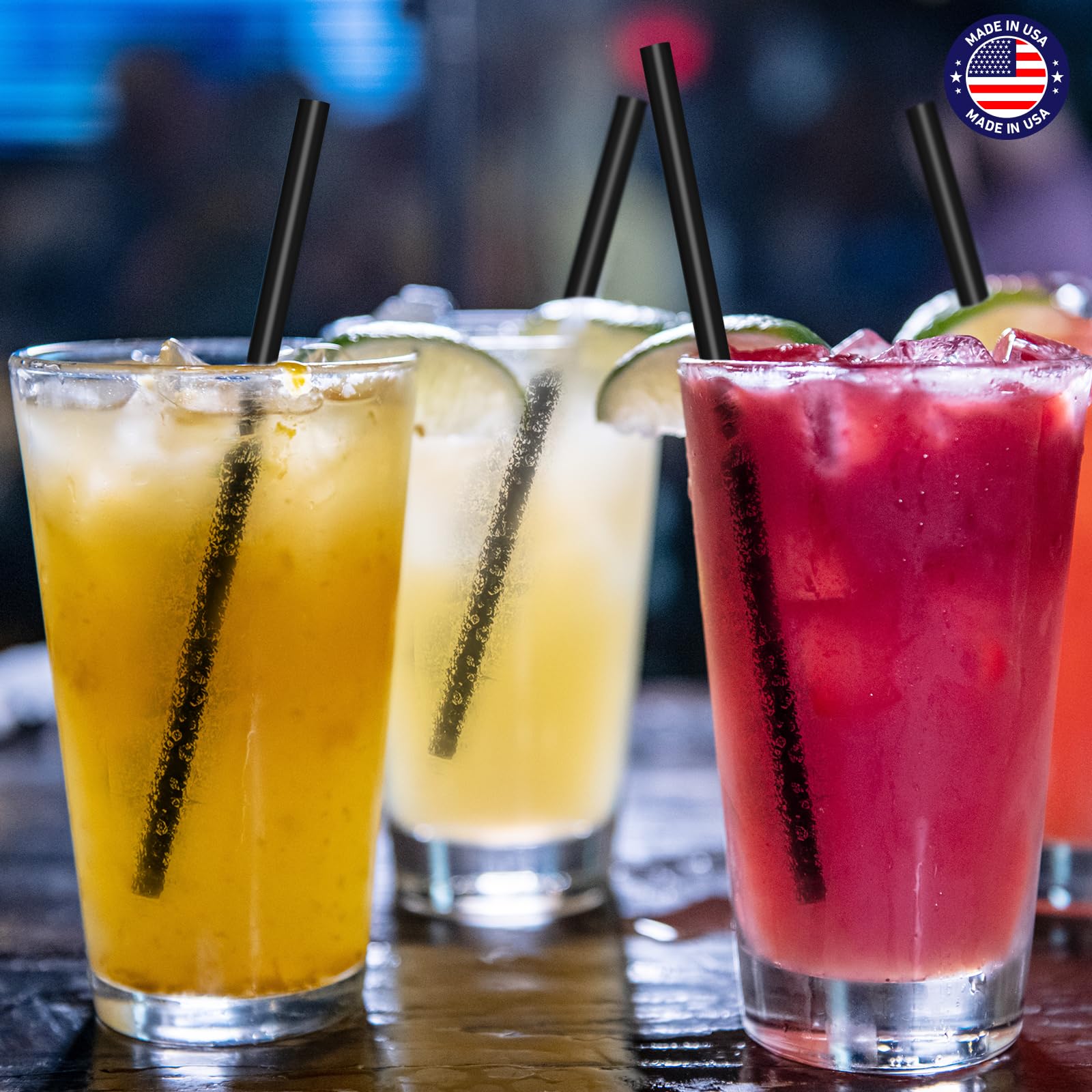 Glotoch Express 500 PCS Individually Wrapped Black Plastic Straws, 7.75'' Long, 0.24'' Diameter Disposable Drinking Straws for Every Occasion, Party, Made in USA