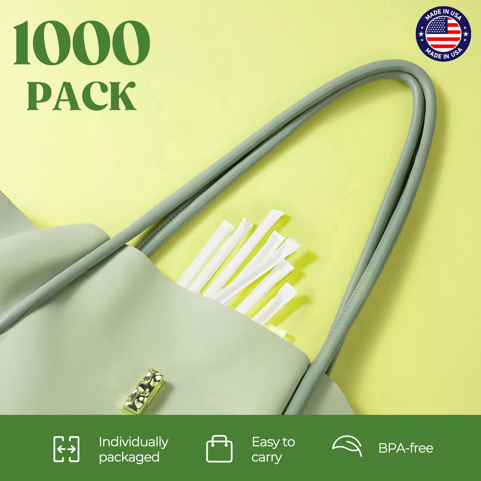 Glotoch Express 500PCS Individually Wrapped Clear Plastic Straws, 7.75'' Long, 0.24'' Diameter Disposable Drinking Straws for Every Occasion, Party, Made in USA