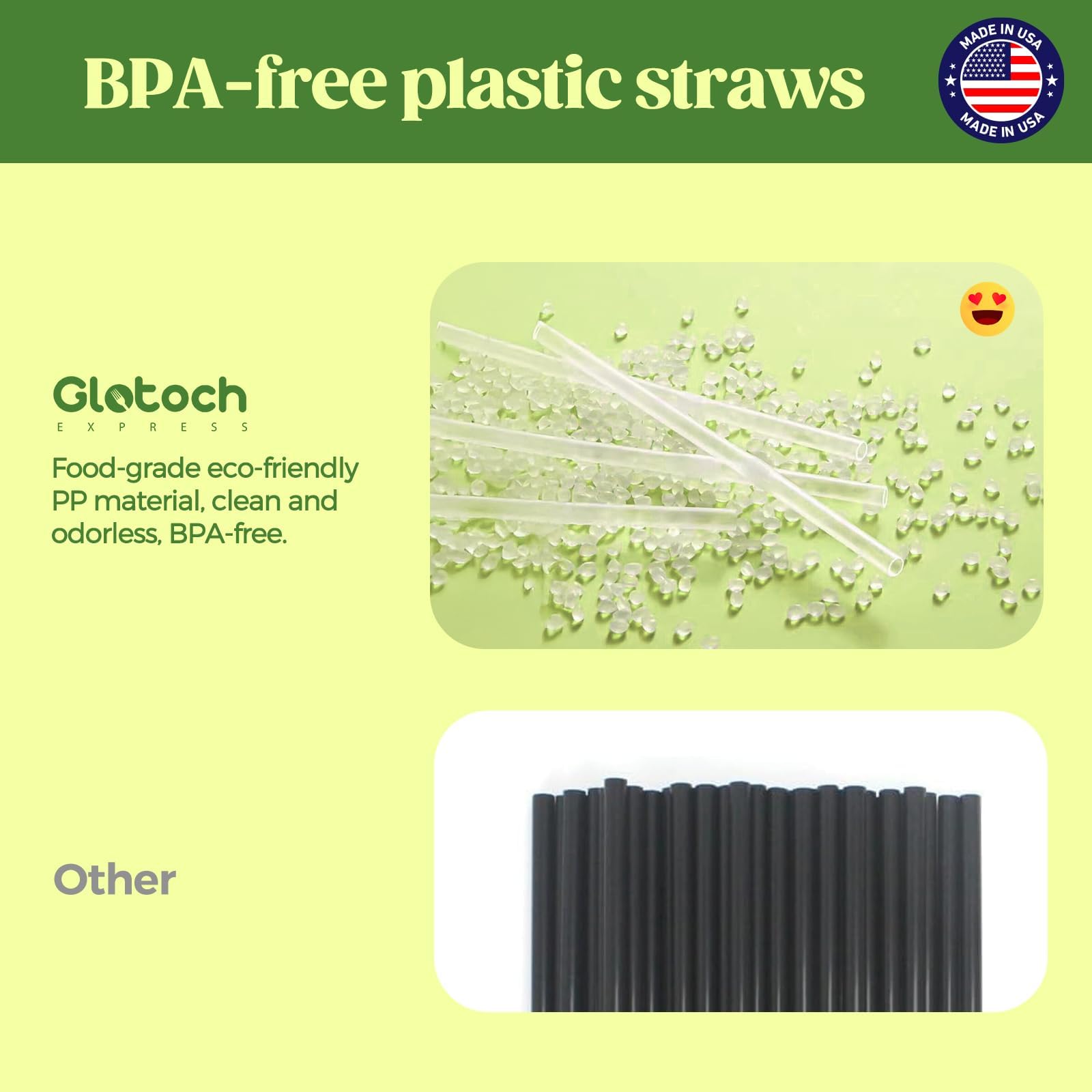 Glotoch Express 500PCS Individually Wrapped Clear Plastic Straws, 7.75'' Long, 0.24'' Diameter Disposable Drinking Straws for Every Occasion, Party, Made in USA