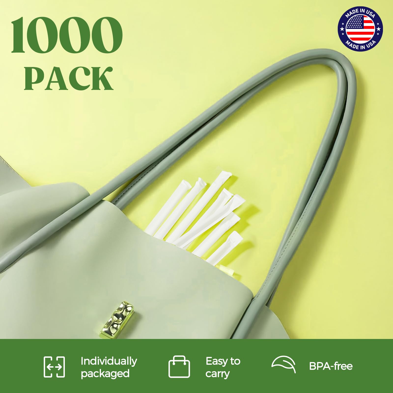 Glotoch Express 500PCS Individually Wrapped Clear Plastic Straws, 7.75'' Long, 0.24'' Diameter Disposable Drinking Straws for Every Occasion, Party, Made in USA