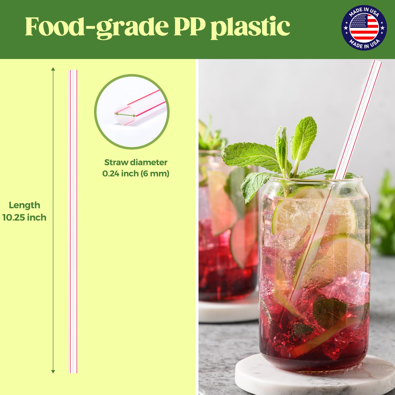 Glotoch Express 500PCS Individually Wrapped Clear Plastic Straws, 7.75'' Long, 0.24'' Diameter Disposable Drinking Straws for Every Occasion, Party, Made in USA
