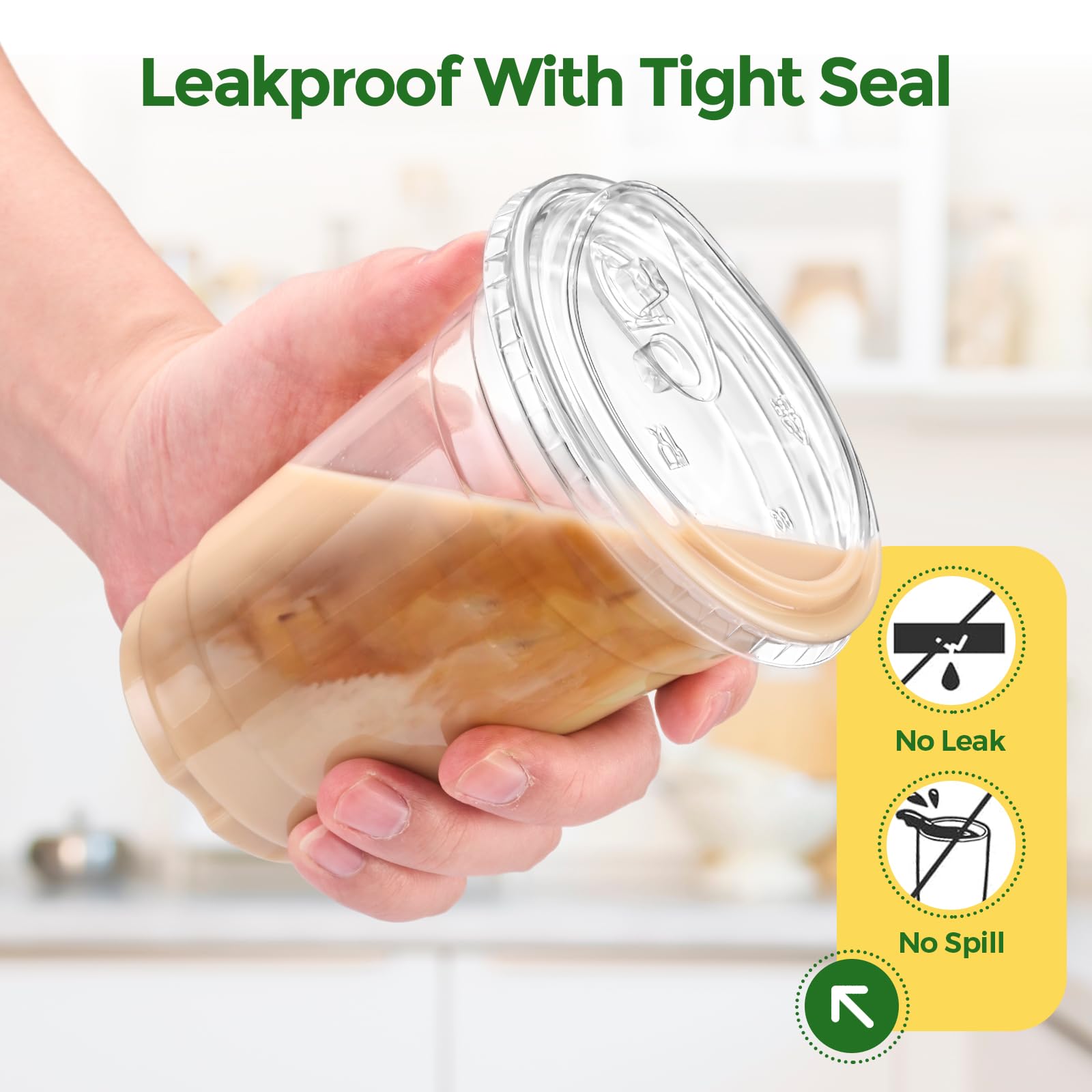 Glotoch Express Clear Plastic Cups with Lids, [100 Sets - 24oz] Disposable Crystal Iced Coffee Cups - Strawless Sip Lids - Sturdy To Go Cup for Smoothie, Cold Drinks, Juice