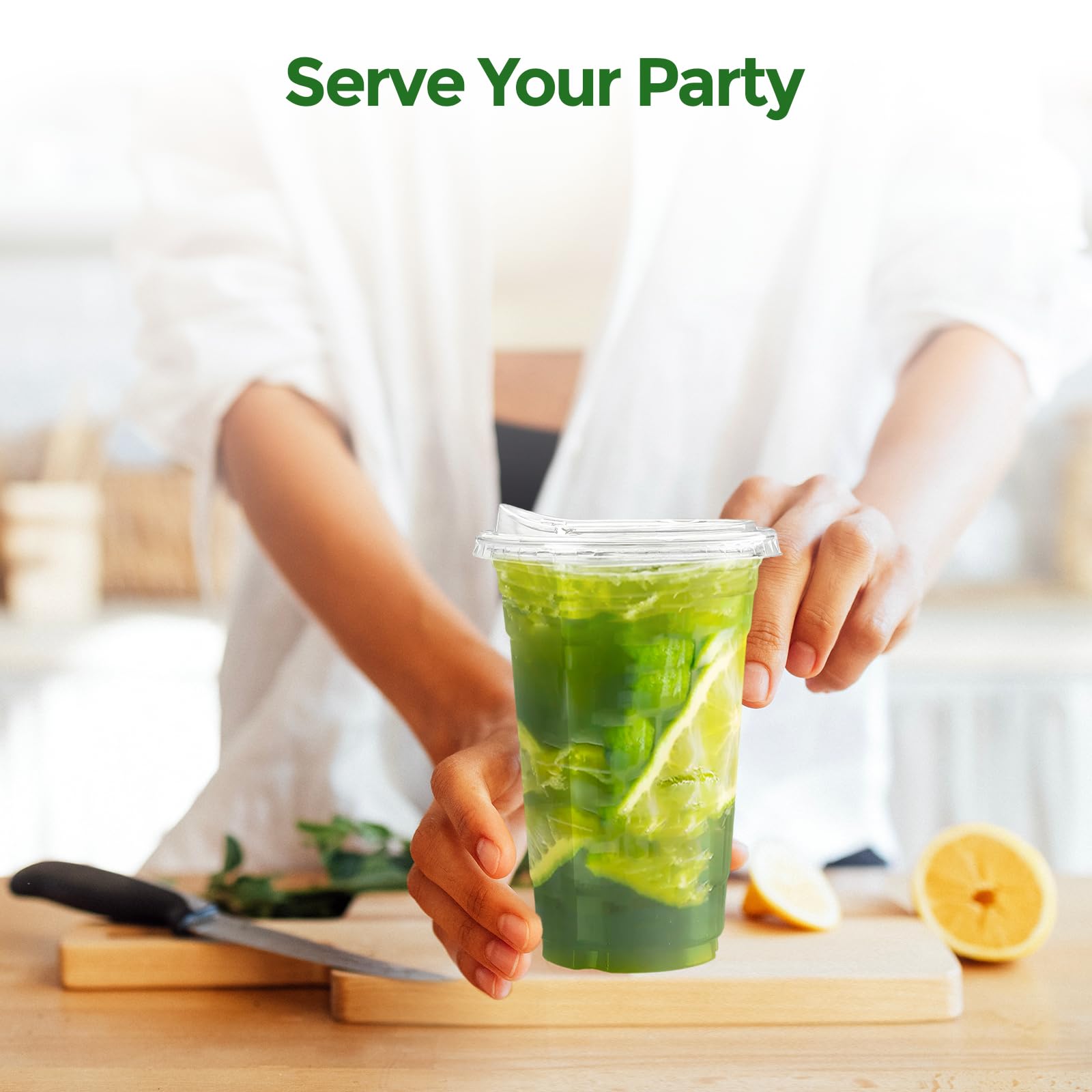 Glotoch Express Clear Plastic Cups with Lids, [100 Sets - 24oz] Disposable Crystal Iced Coffee Cups - Strawless Sip Lids - Sturdy To Go Cup for Smoothie, Cold Drinks, Juice