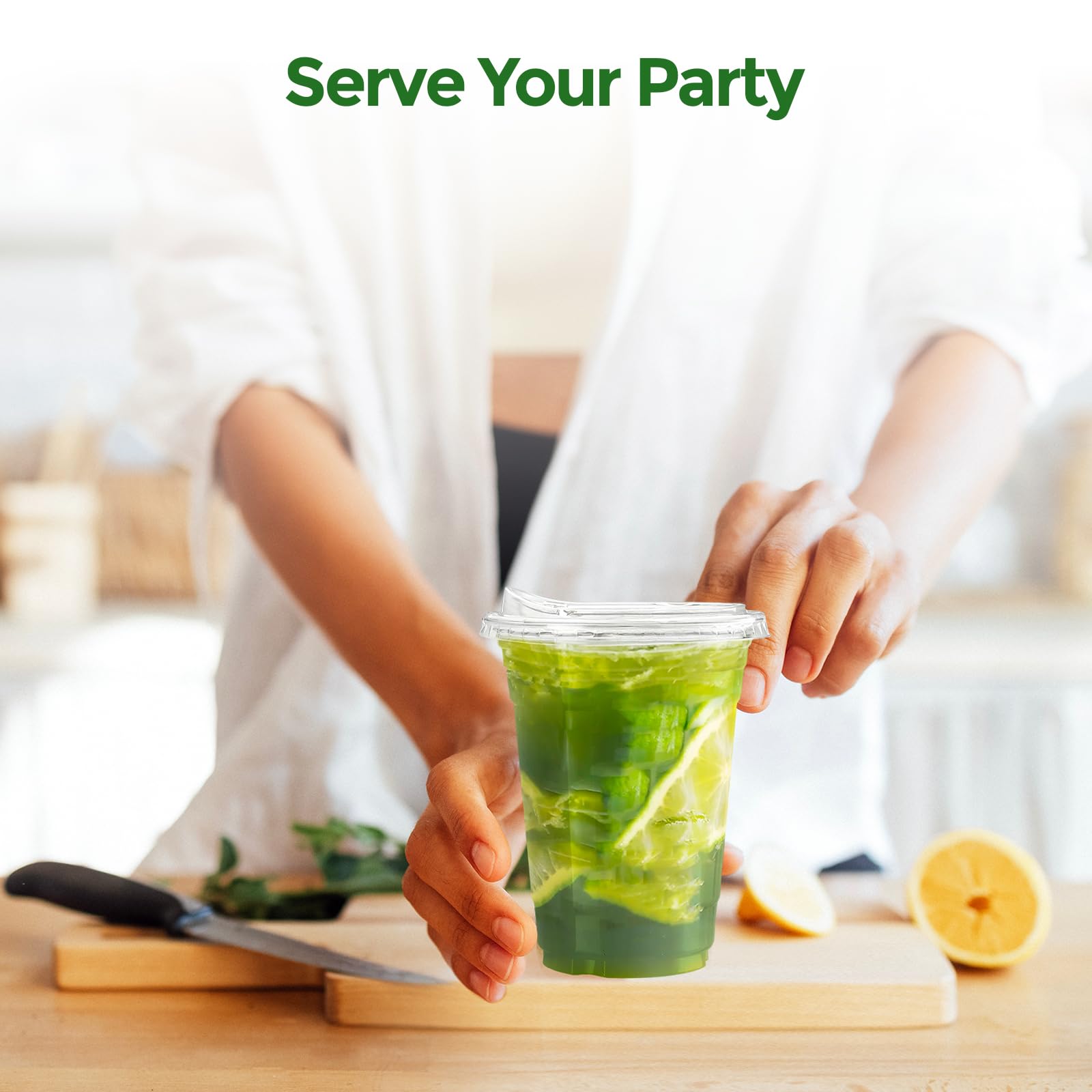 Glotoch Express Clear Plastic Cups with Lids, [100 Sets - 24oz] Disposable Crystal Iced Coffee Cups - Strawless Sip Lids - Sturdy To Go Cup for Smoothie, Cold Drinks, Juice