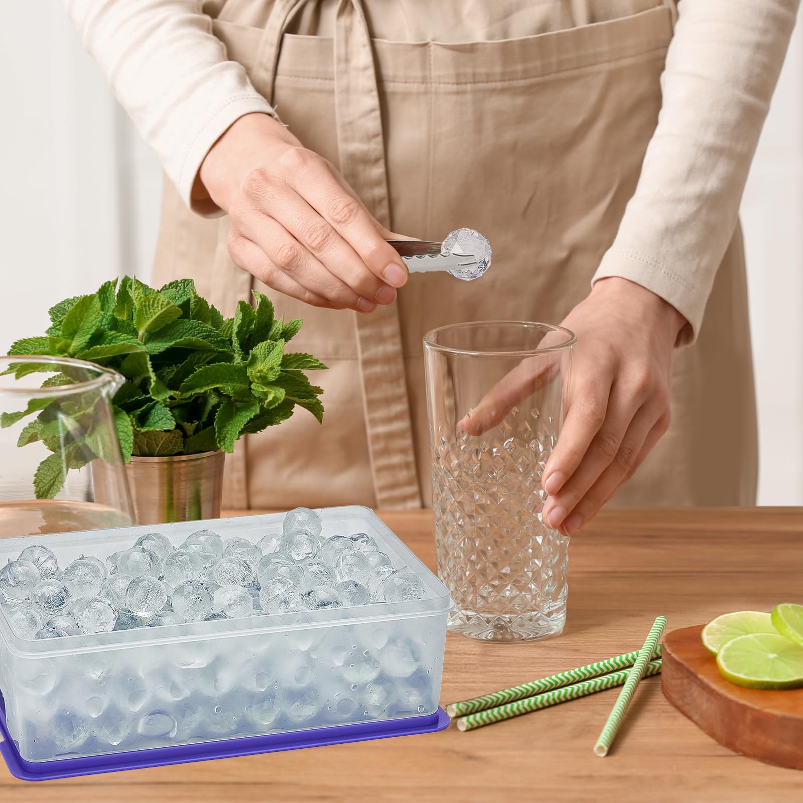 Glotoch Ice Cube Tray for Freezer with Bin BPA Free Plastic, Round Diamond Shape Mini 1 Inch Ice Cube for Coffee,Whiskey,Cocktail, Easy Release Ice Cube Mold Set of 2 (Total 62 Mini Ice Balls)