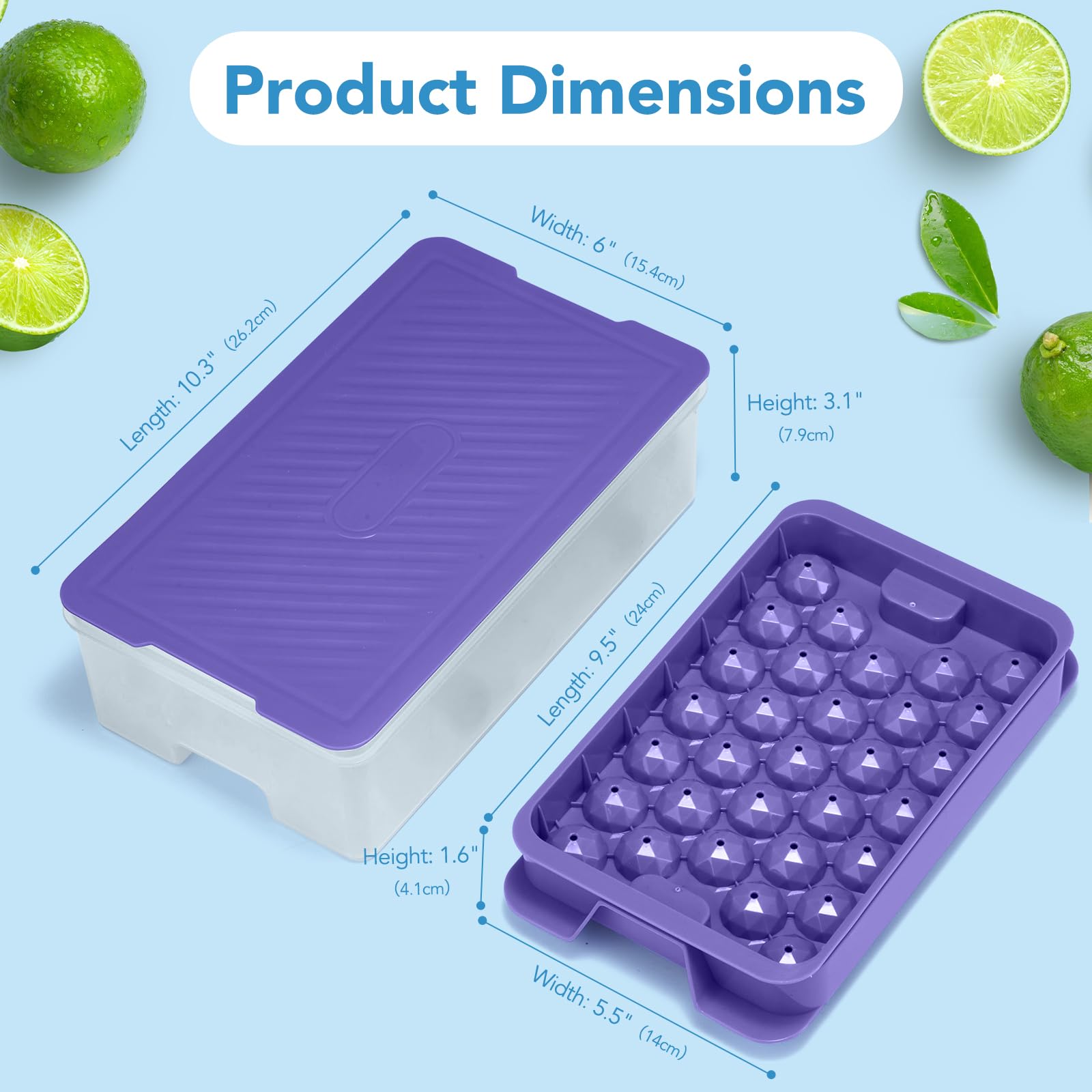 Glotoch Ice Cube Tray for Freezer with Bin BPA Free Plastic, Round Diamond Shape Mini 1 Inch Ice Cube for Coffee,Whiskey,Cocktail, Easy Release Ice Cube Mold Set of 2 (Total 62 Mini Ice Balls)