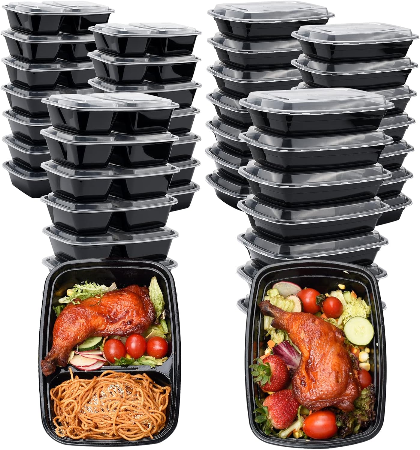 Glotoch Meal Prep Container,100Pack 1,2 Compartment Reusable Food Storage Containers For Lunch, Leftover.Disposable Black Plastic Containers With Lids To Go Container-BPA-Free Microwave Safe 32oz