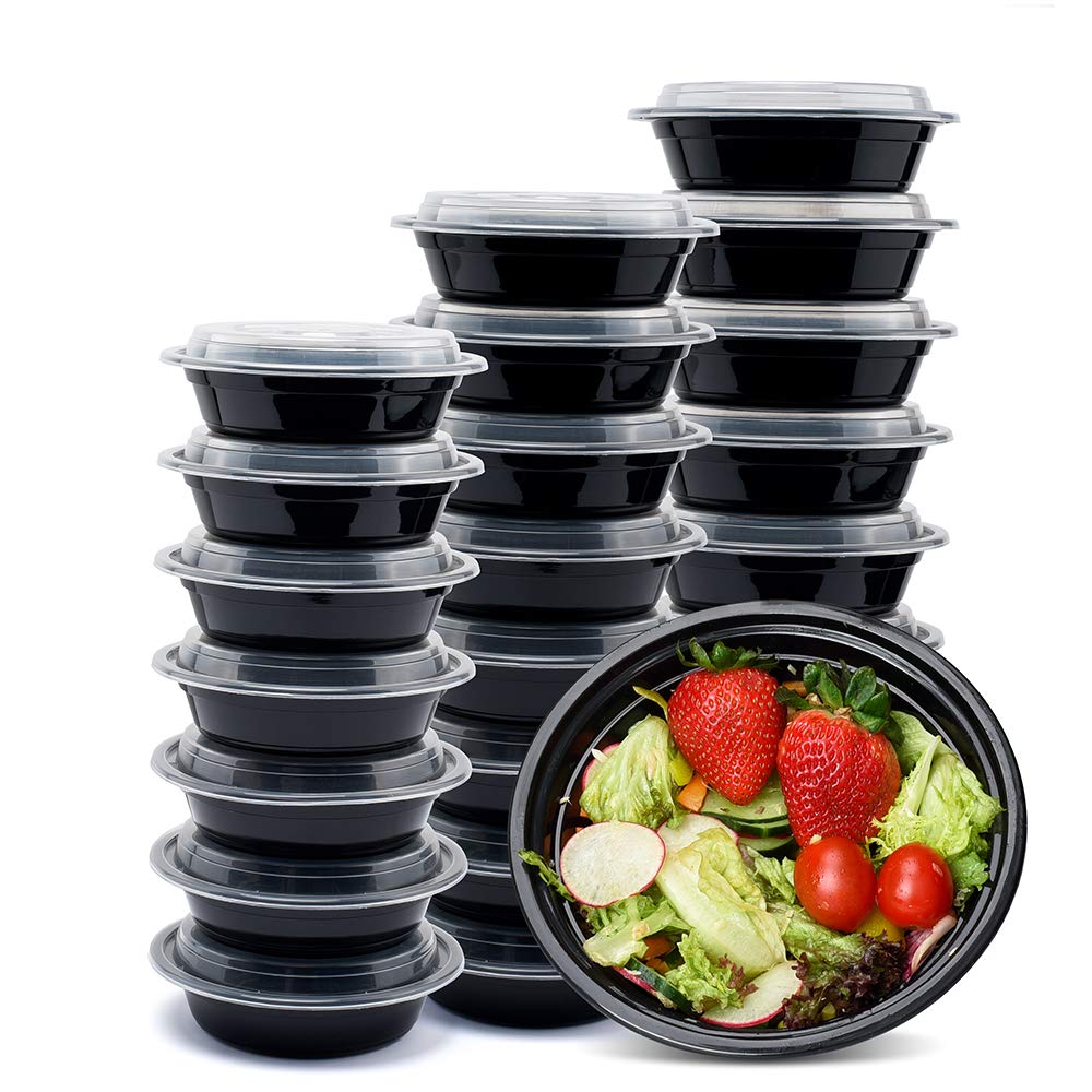 Glotoch Meal Prep Food Container 50 Pack, Disposable with Lids, Durable To Go Containers, for Takeout, Salad , Microwave Safe, BPA-Free, Stackable - 16 OZ