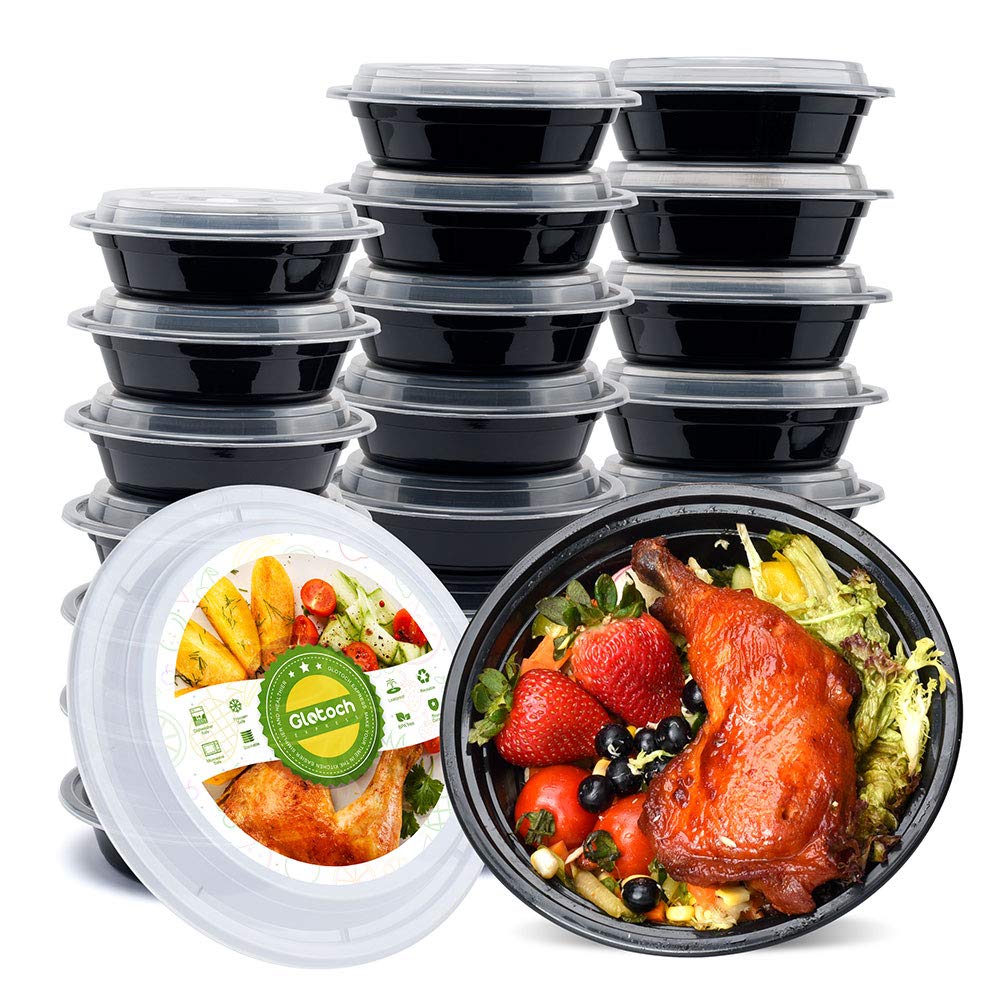 Glotoch Meal Prep Food Container 50 Pack, Disposable with Lids, Durable To Go Containers, for Takeout, Salad , Microwave Safe, BPA-Free, Stackable - 16 OZ