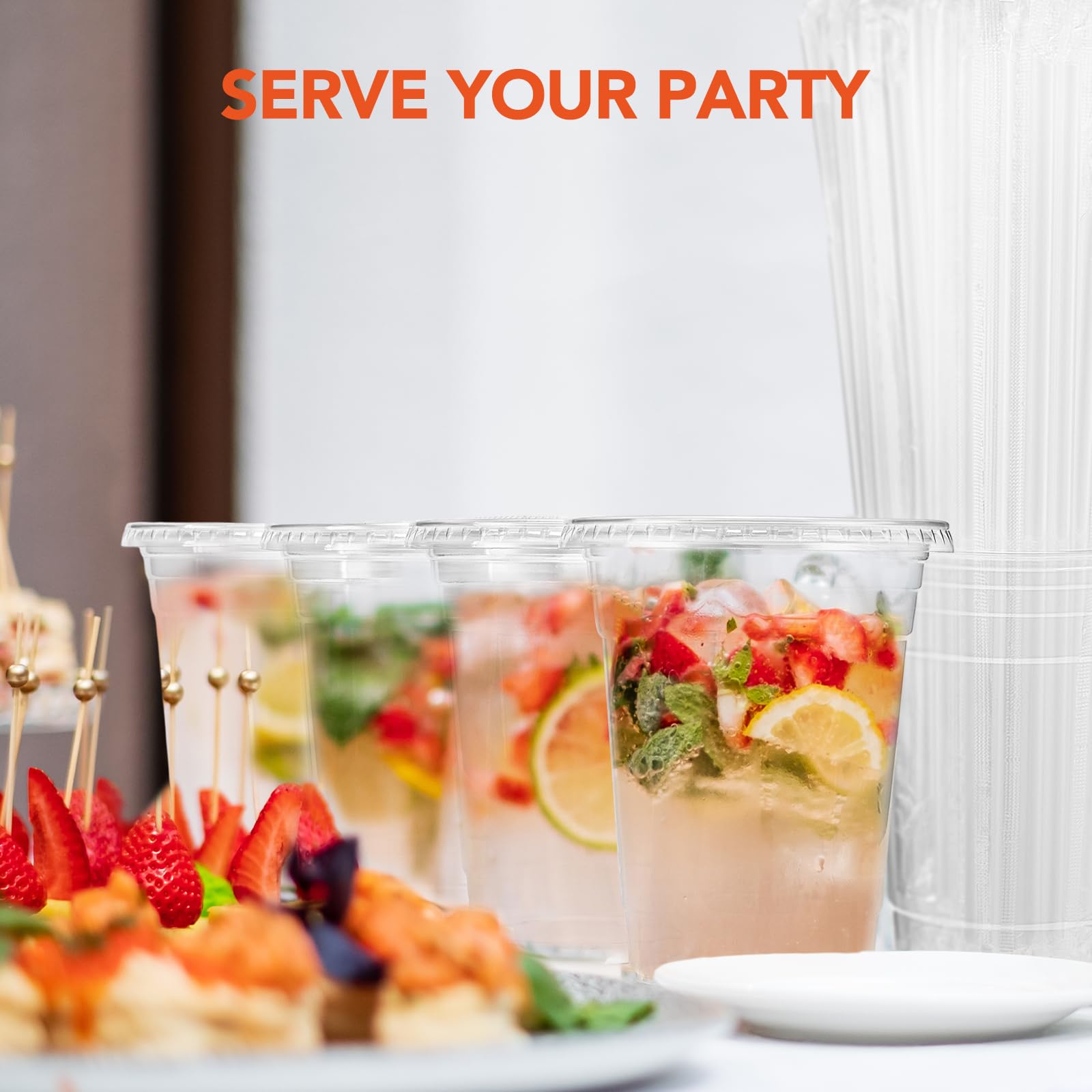 Glotoch Plastic Iced Coffee Cups with Lids and Straws [100 Sets - 16oz] Disposable Clear Crystal Plastic Cups with Lids BPA Free Small To Go Cold Cup for Cold Drinks, Milkshake, Juice