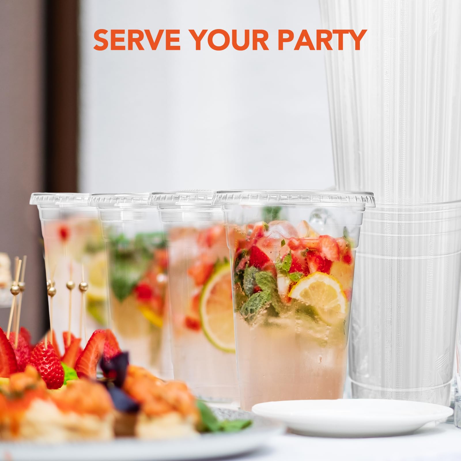 Glotoch Plastic Iced Coffee Cups with Lids and Straws [100 Sets - 16oz] Disposable Clear Crystal Plastic Cups with Lids BPA Free Small To Go Cold Cup for Cold Drinks, Milkshake, Juice