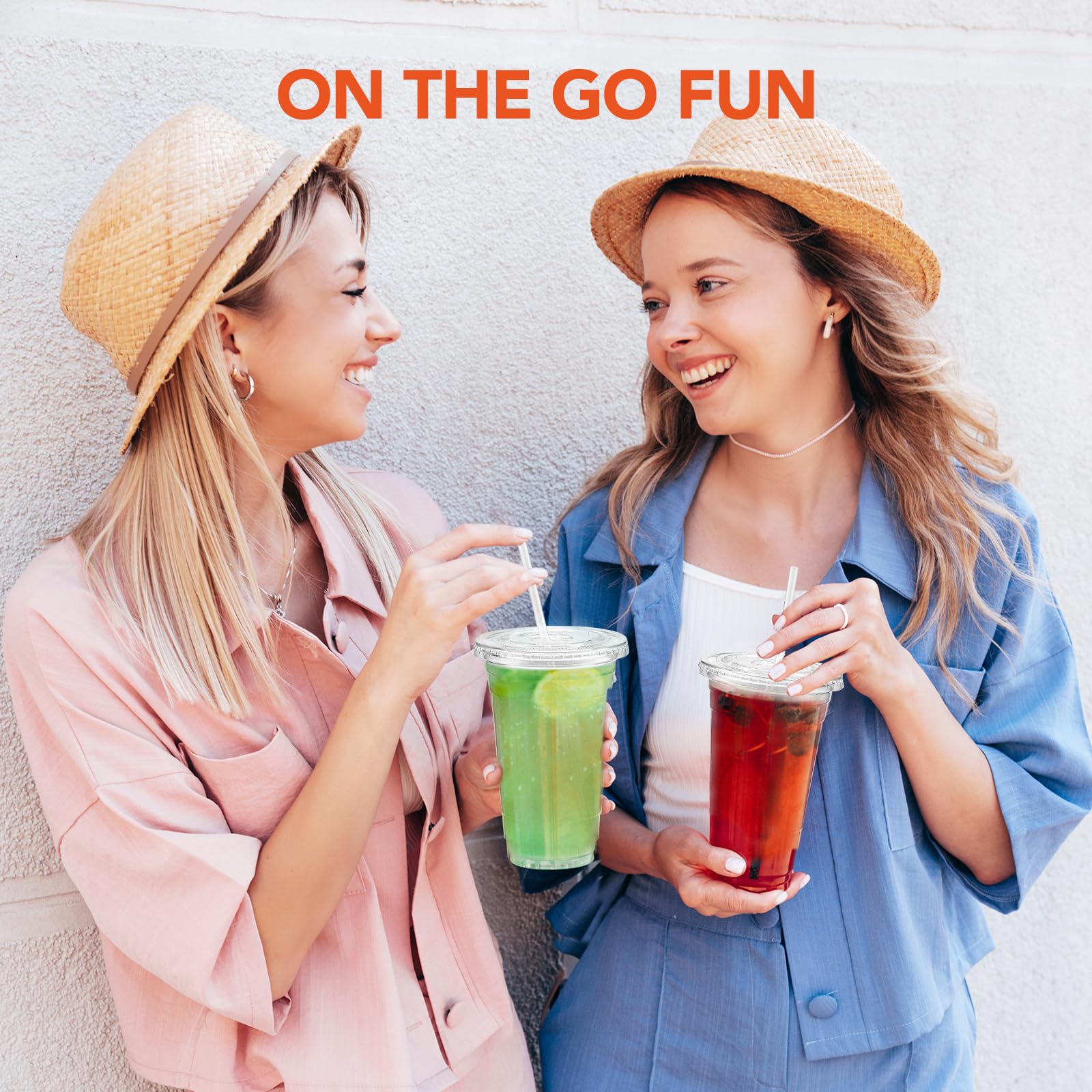 Glotoch Plastic Iced Coffee Cups with Lids and Straws [100 Sets - 16oz] Disposable Clear Crystal Plastic Cups with Lids BPA Free Small To Go Cold Cup for Cold Drinks, Milkshake, Juice