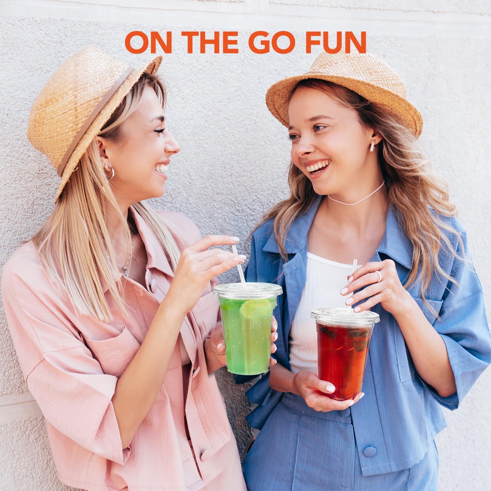 Glotoch Plastic Iced Coffee Cups with Lids and Straws [100 Sets - 16oz] Disposable Clear Crystal Plastic Cups with Lids BPA Free Small To Go Cold Cup for Cold Drinks, Milkshake, Juice