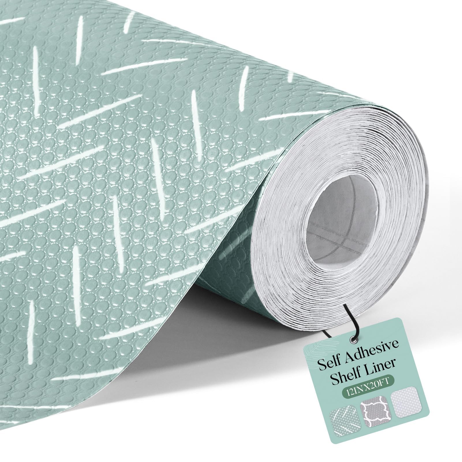 Glotoch Self Adhesive Shelf Liner for Kitchen Cabinets, Renter Friendly Peel and Stick Shlef Liners, Premium Contact Shelf Paper for Drawer, Bathroom, Pantry, Green Herringbone