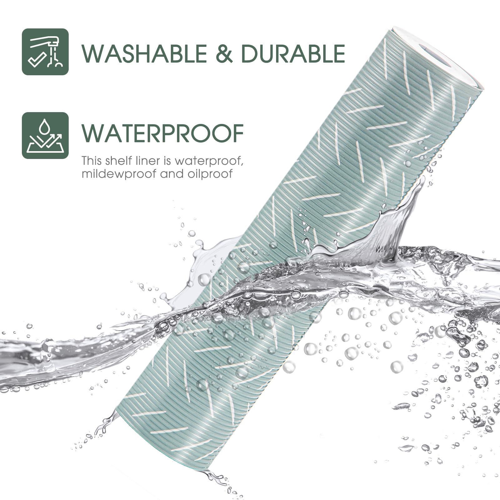 Glotoch Self Adhesive Shelf Liner for Kitchen Cabinets, Renter Friendly Peel and Stick Shlef Liners, Premium Contact Shelf Paper for Drawer, Bathroom, Pantry, Green Herringbone