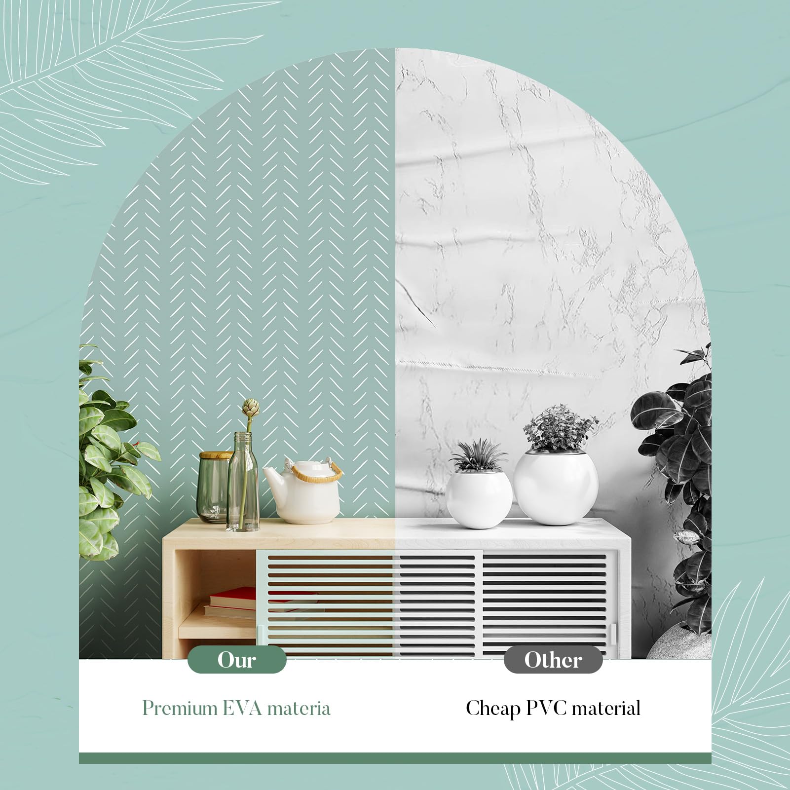 Glotoch Self Adhesive Shelf Liner for Kitchen Cabinets, Renter Friendly Peel and Stick Shlef Liners, Premium Contact Shelf Paper for Drawer, Bathroom, Pantry, Green Herringbone