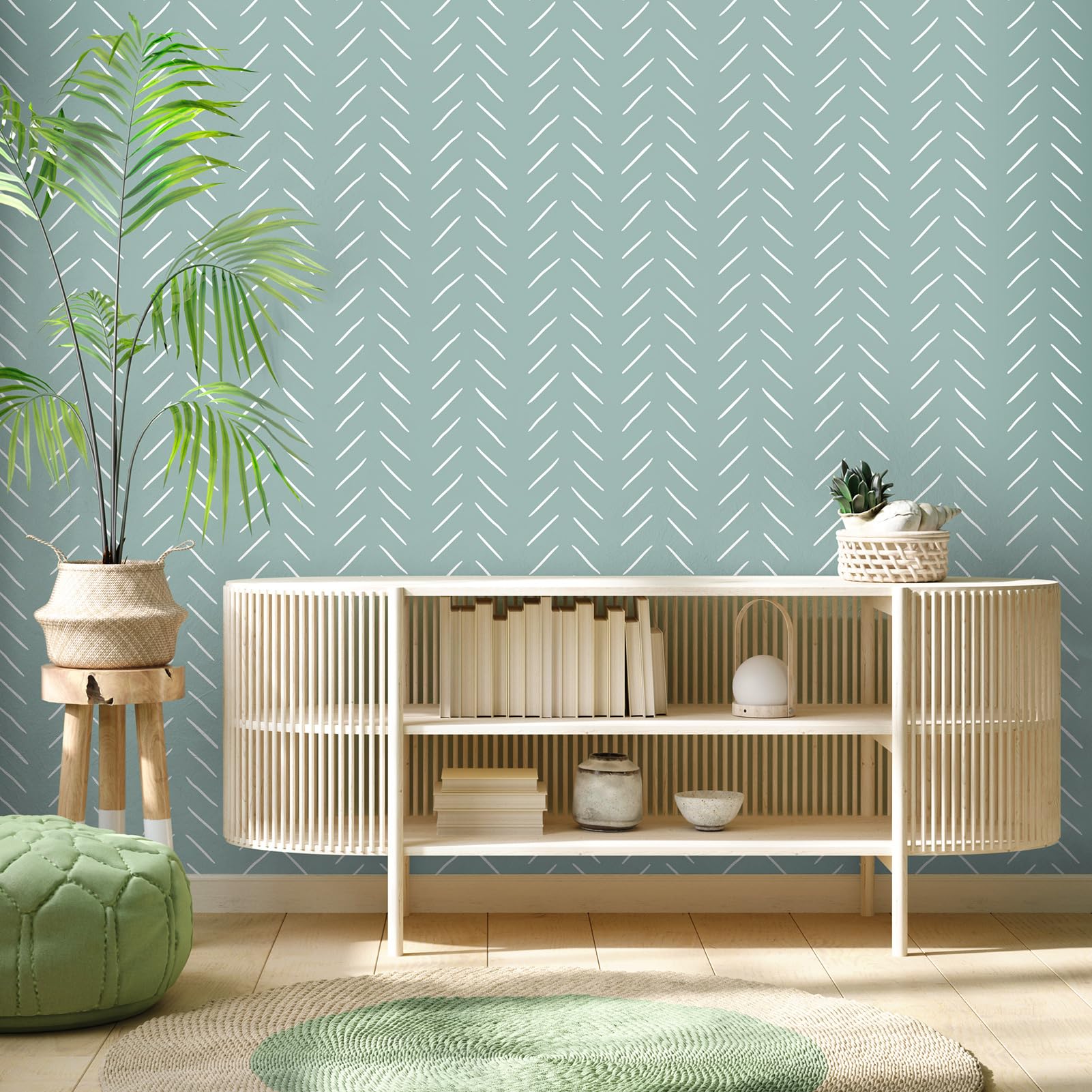 Glotoch Self Adhesive Shelf Liner for Kitchen Cabinets, Renter Friendly Peel and Stick Shlef Liners, Premium Contact Shelf Paper for Drawer, Bathroom, Pantry, Green Herringbone