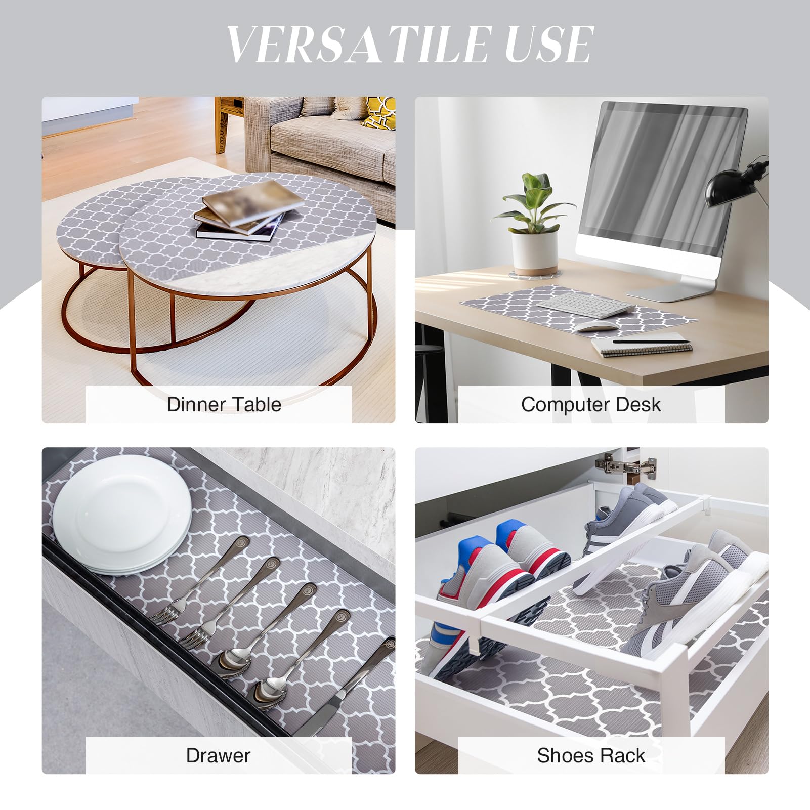 Glotoch Shelf Liner for Kitchen Cabinets Non Adhesive, 12" x20FT(240 Inch) Non Slip Drawer Liners, Waterproof Shelf Paper Closet Liners for Refrigerator Gray