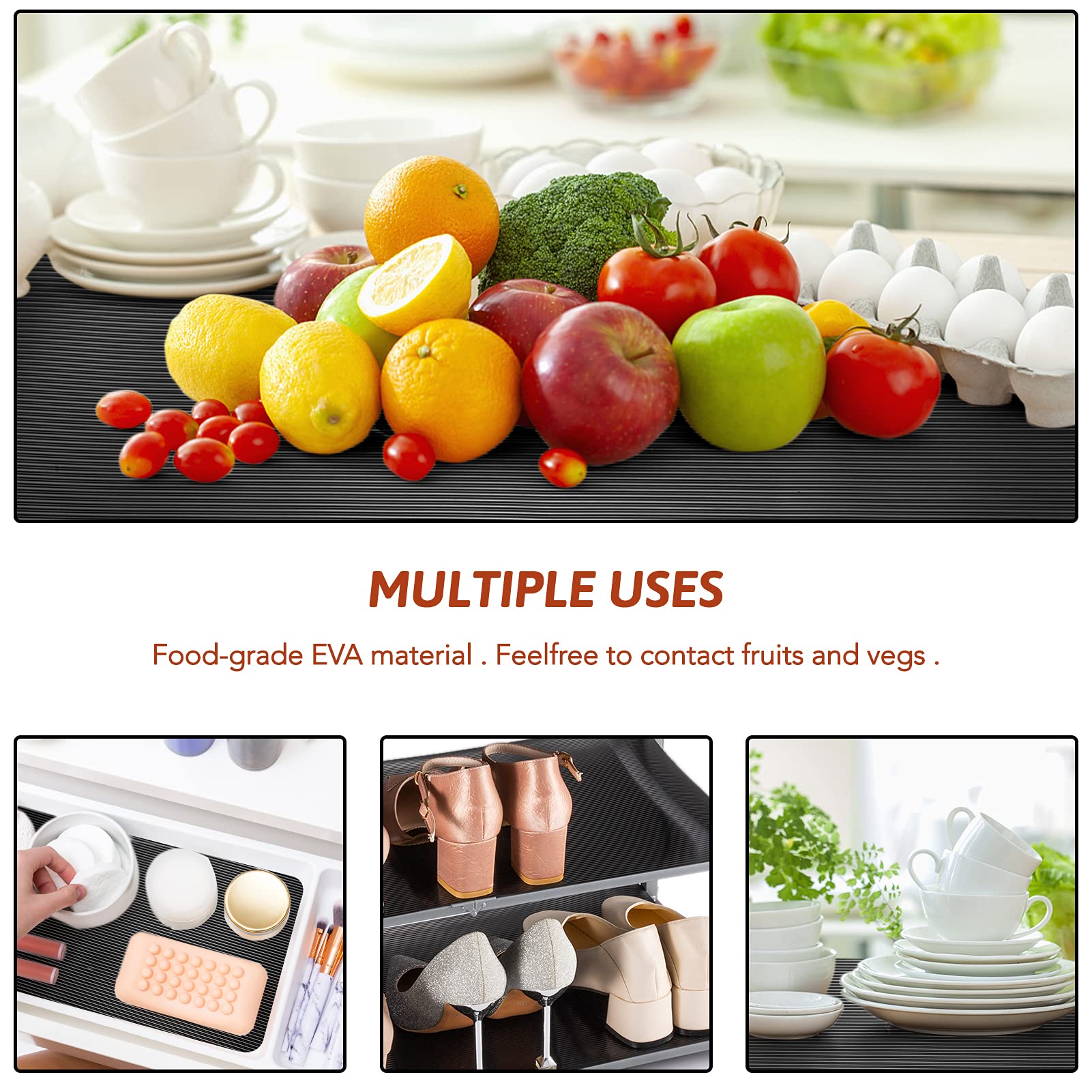 Glotoch Shelf Liner for Kitchen Cabinets Non Adhesive, 12" x20FT(240 Inch) Non Slip Drawer Liners, Waterproof Shelf Paper Closet Liners for Refrigerator Gray