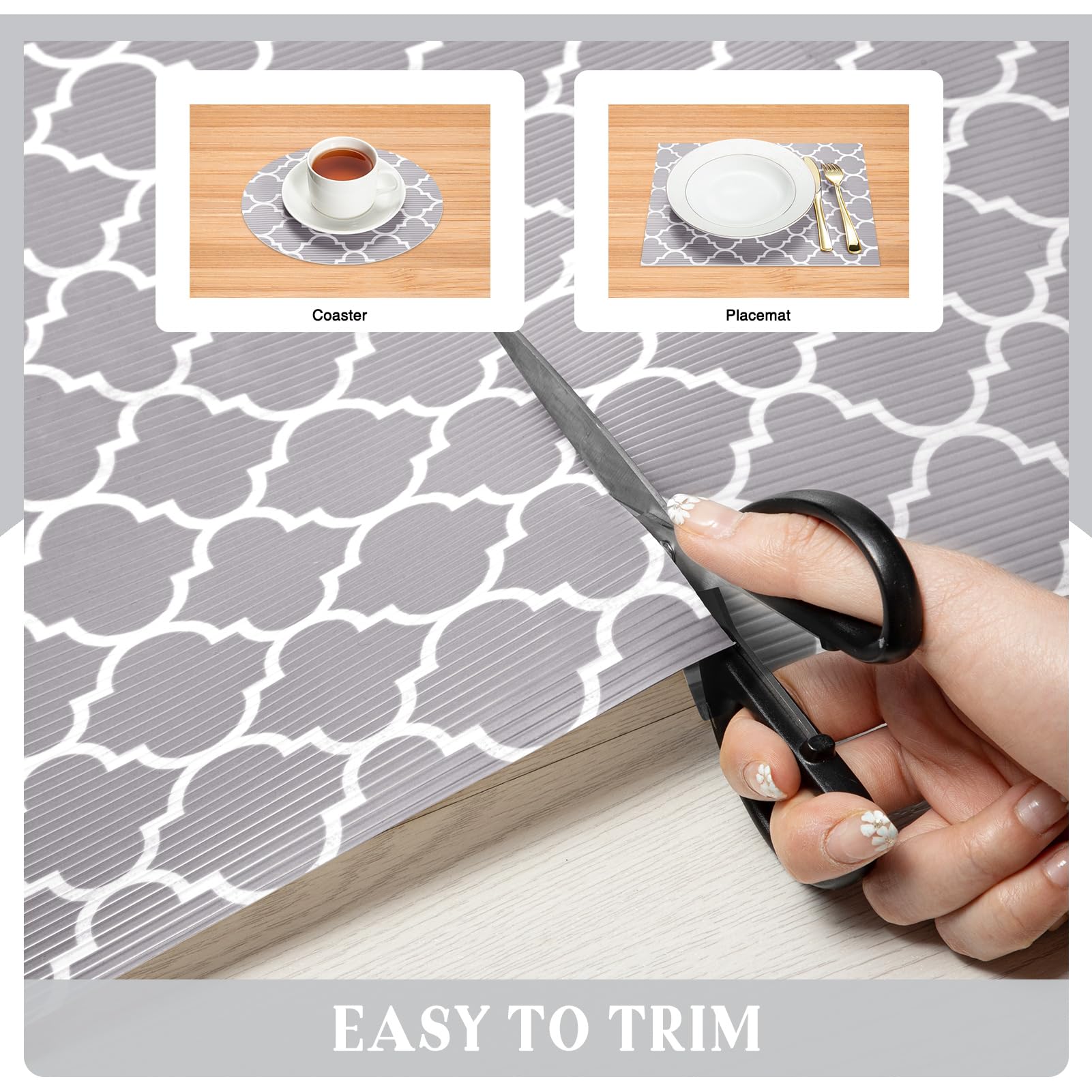 Glotoch Shelf Liner for Kitchen Cabinets Non Adhesive, 12" x20FT(240 Inch) Non Slip Drawer Liners, Waterproof Shelf Paper Closet Liners for Refrigerator Gray